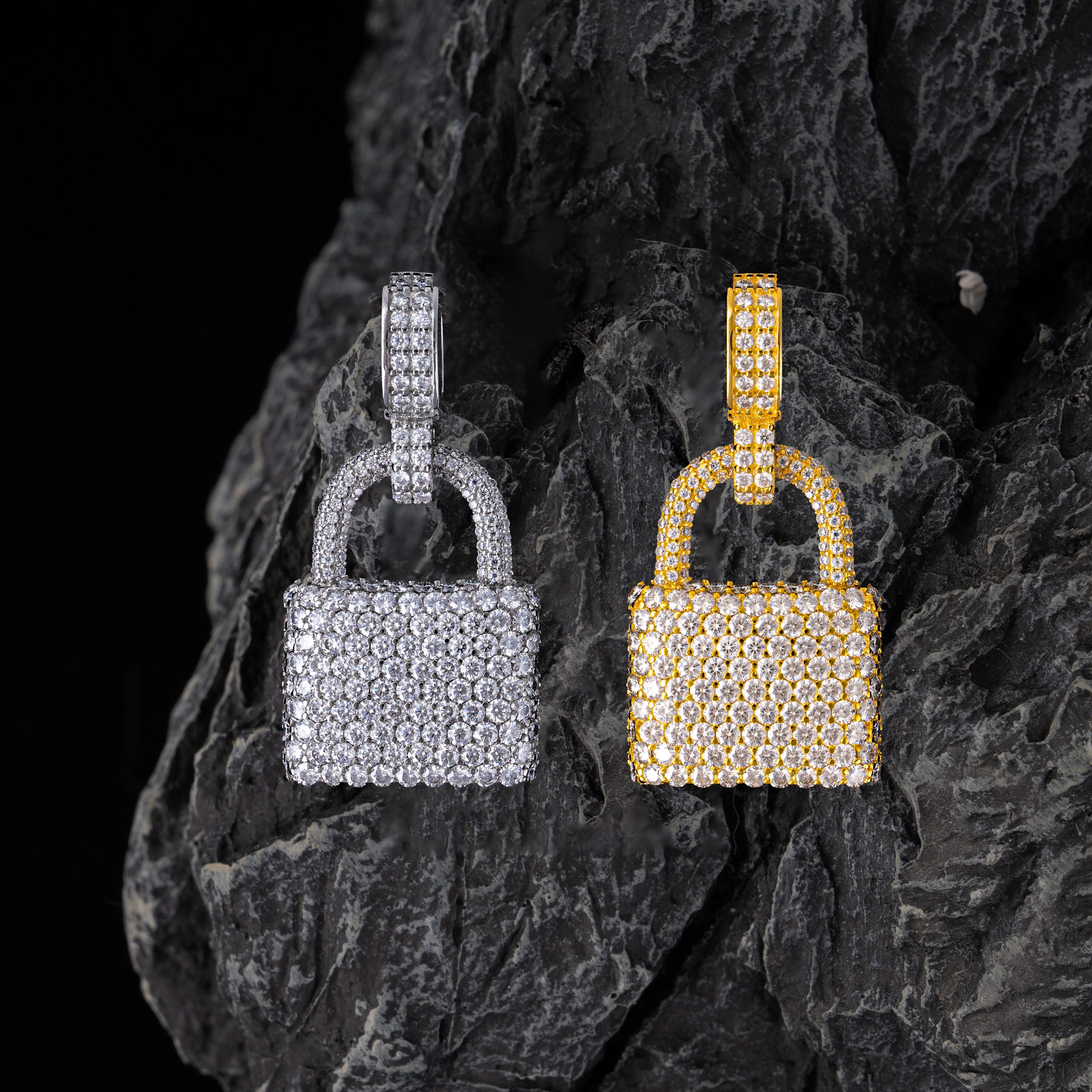 Iced Out Moissanite Lock Pendant – alternate product view 3