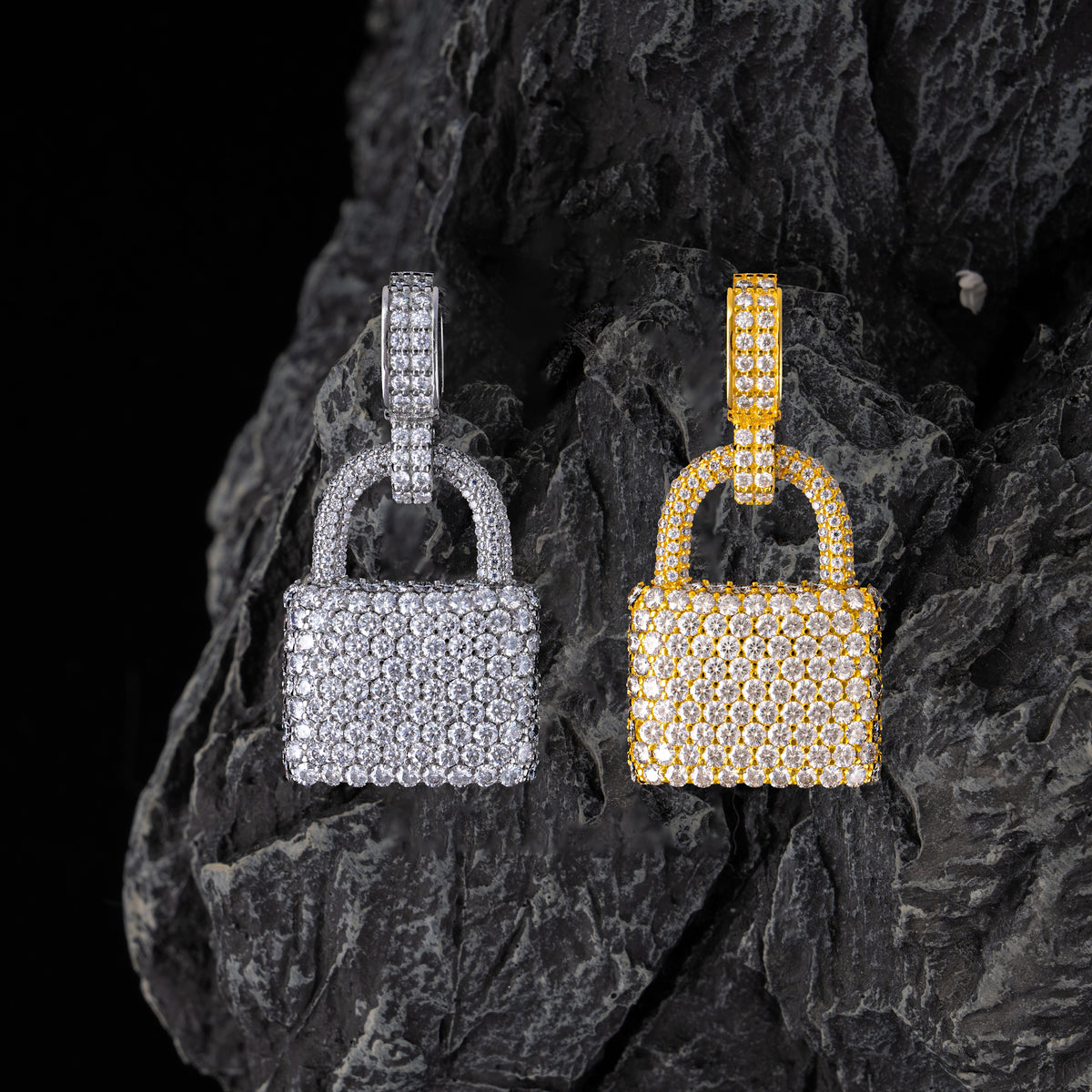 Iced Out Moissanite Lock Pendant – alternate product view 3