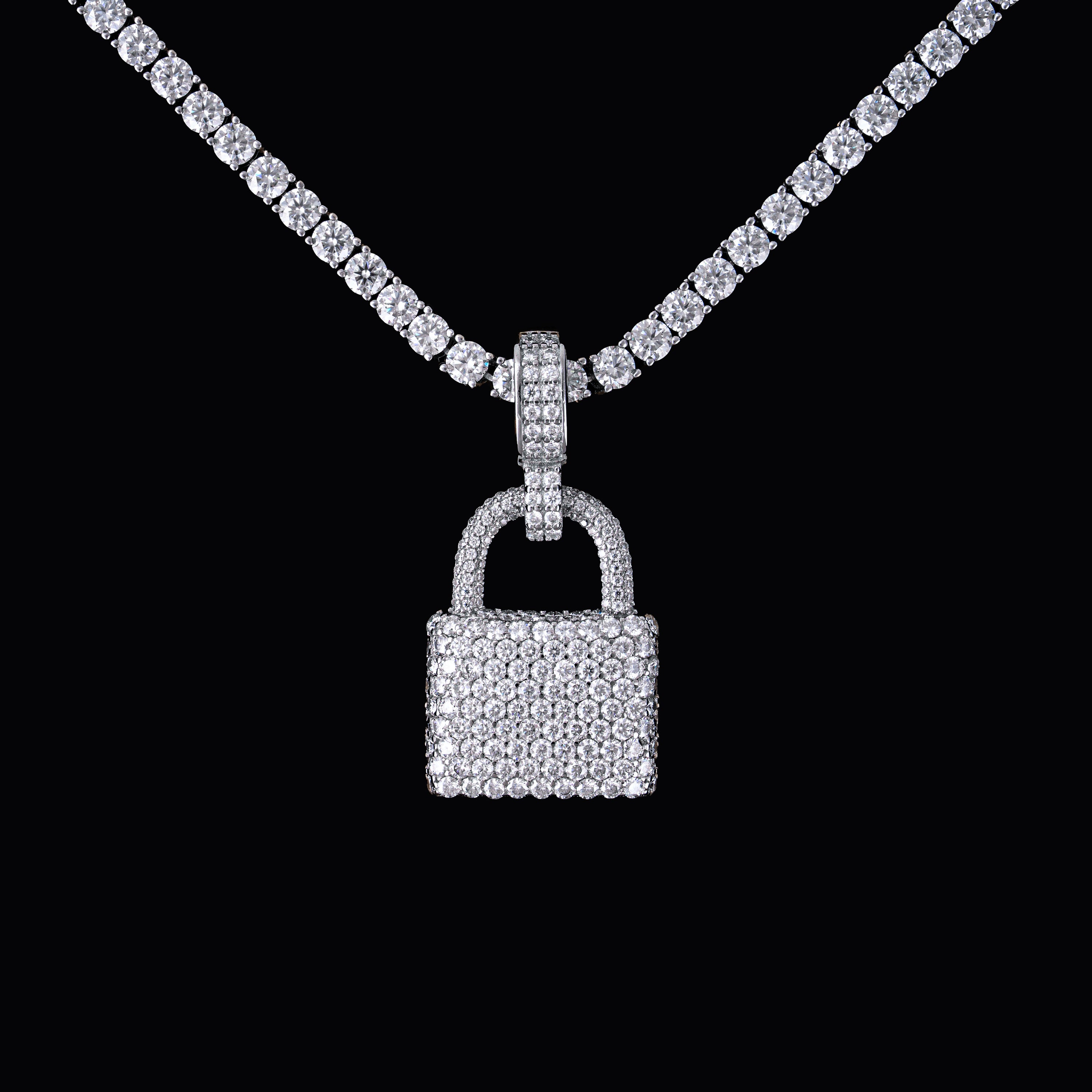 Iced Out Moissanite Lock Pendant – alternate product view 7