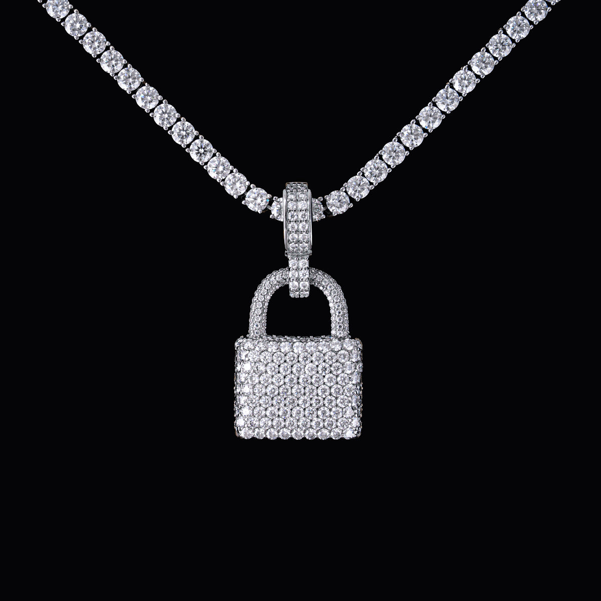 Iced Out Moissanite Lock Pendant – alternate product view 7