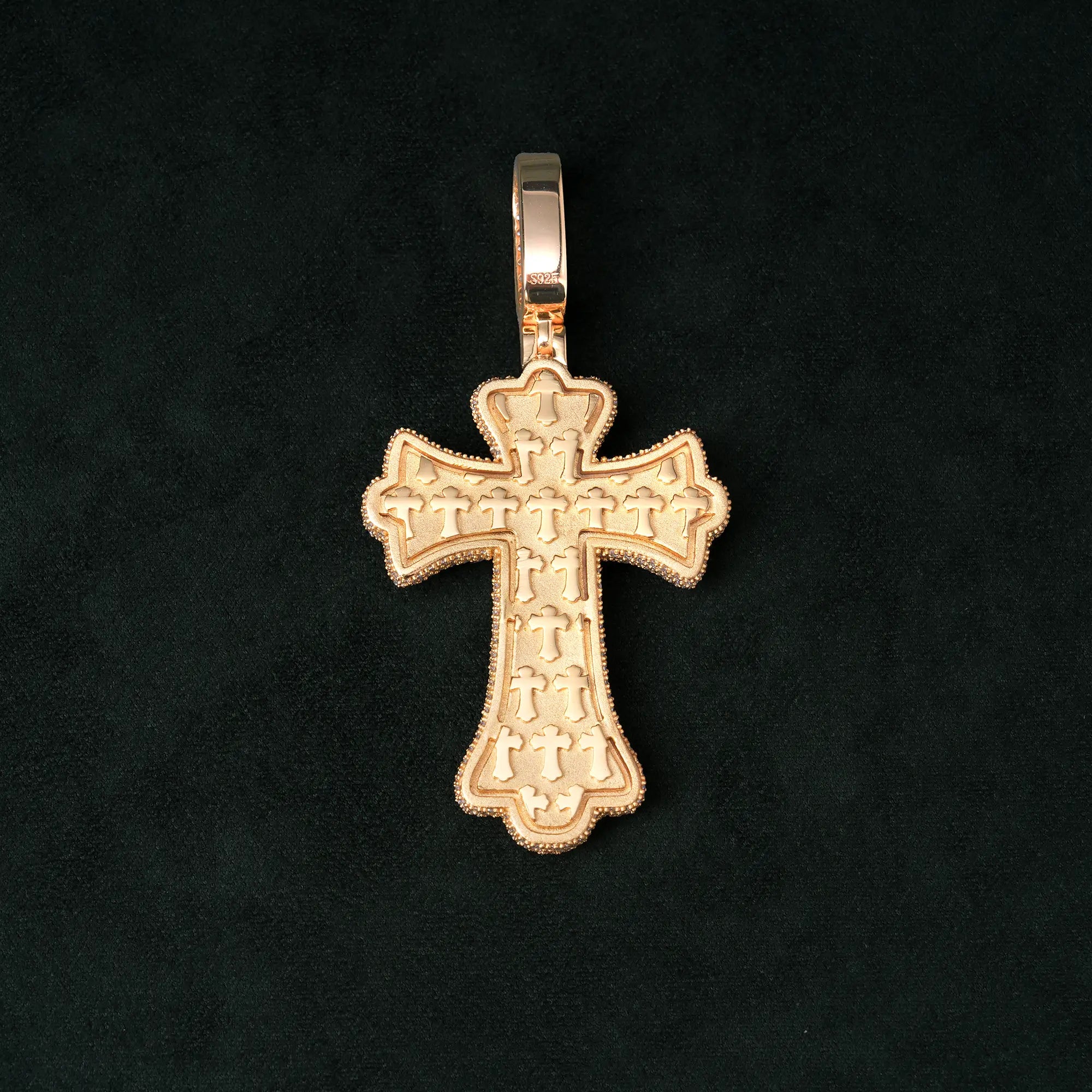 Moissanite Rainbow Halo Floral Cross Pendant – alternate product view 11