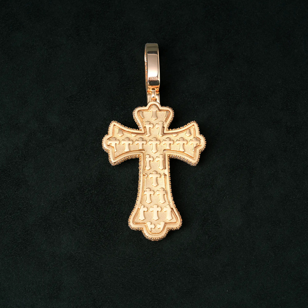 Moissanite Rainbow Halo Floral Cross Pendant – alternate product view 11