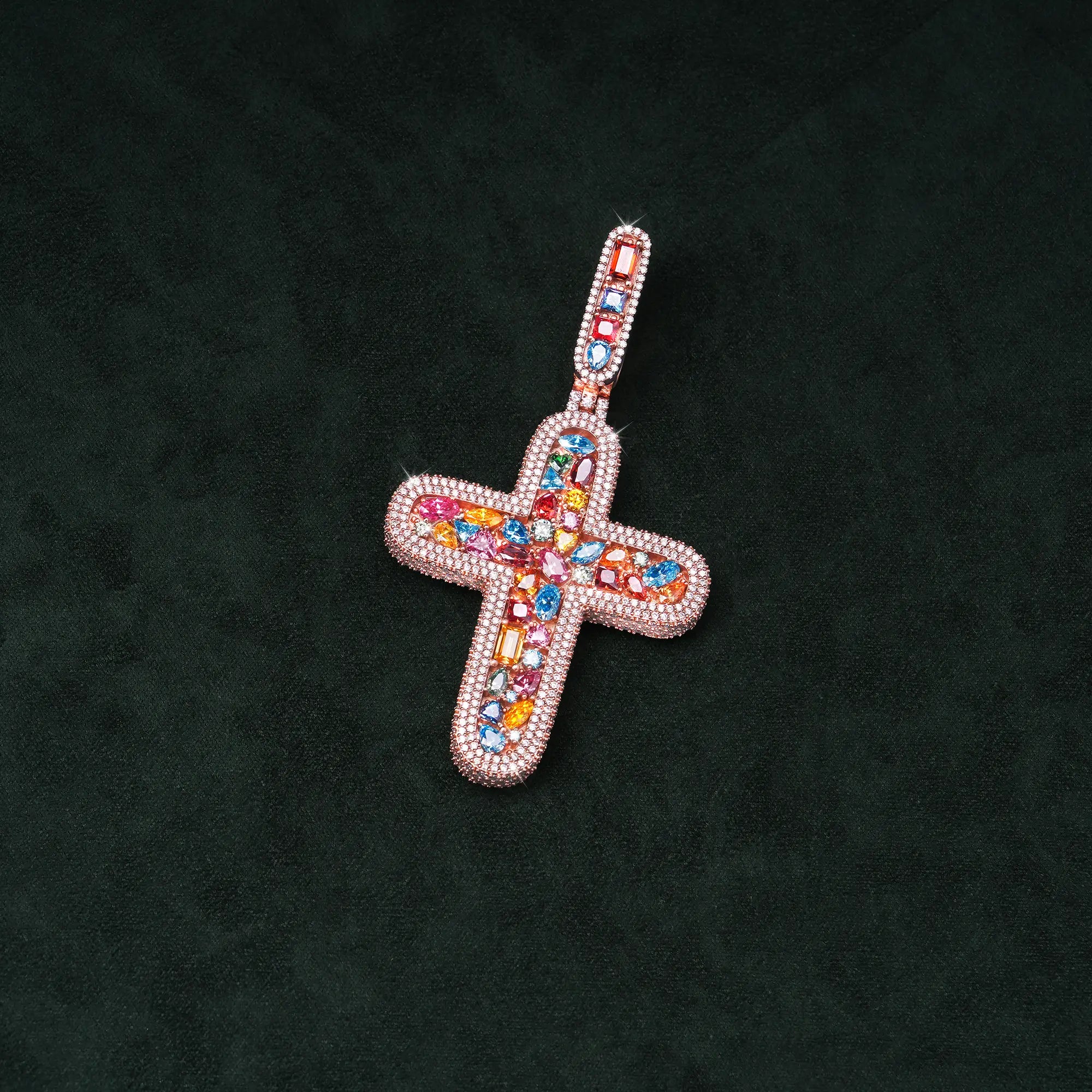 Moissanite Rainbow Halo Cross Pendant – alternate product view 8