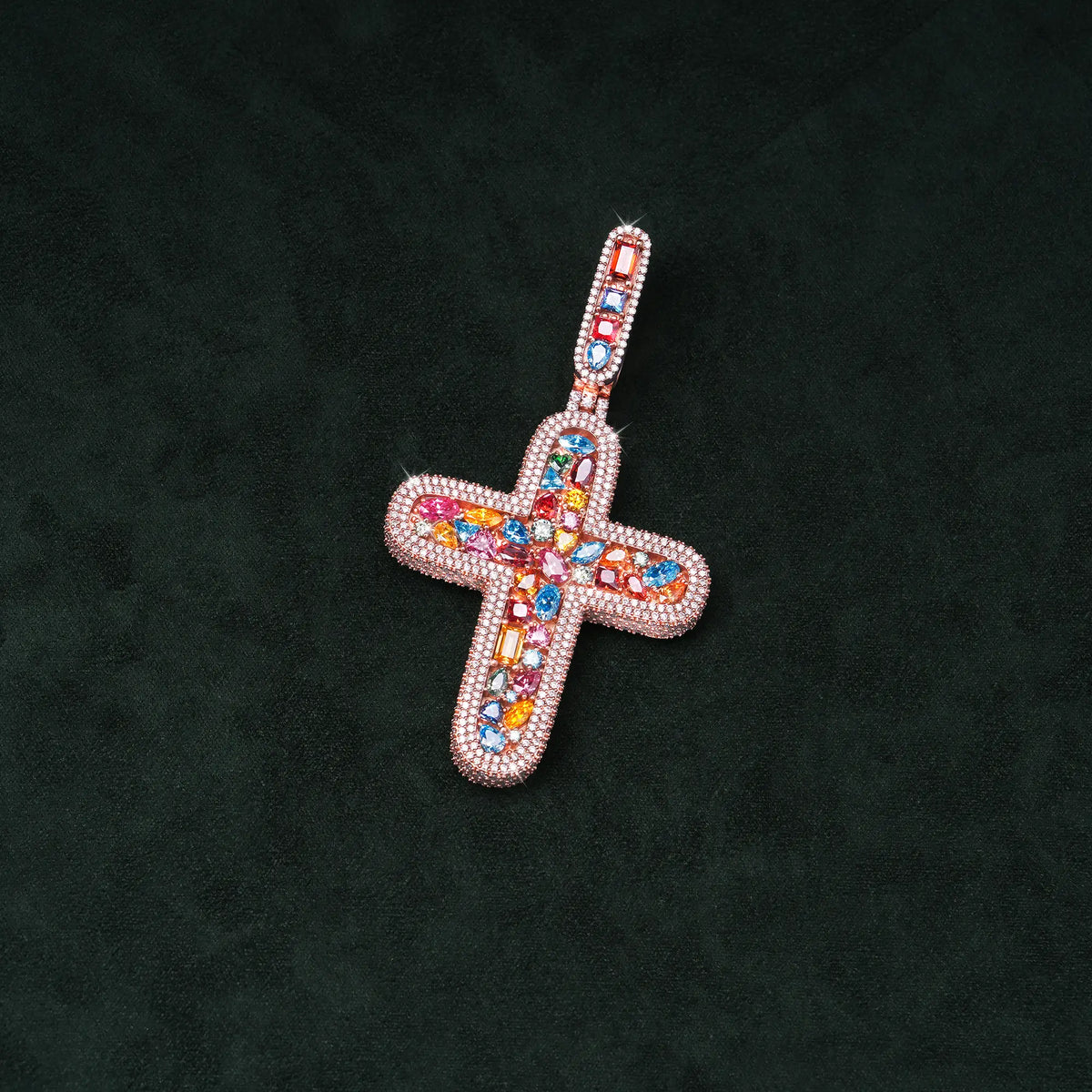 Moissanite Rainbow Halo Cross Pendant – alternate product view 8