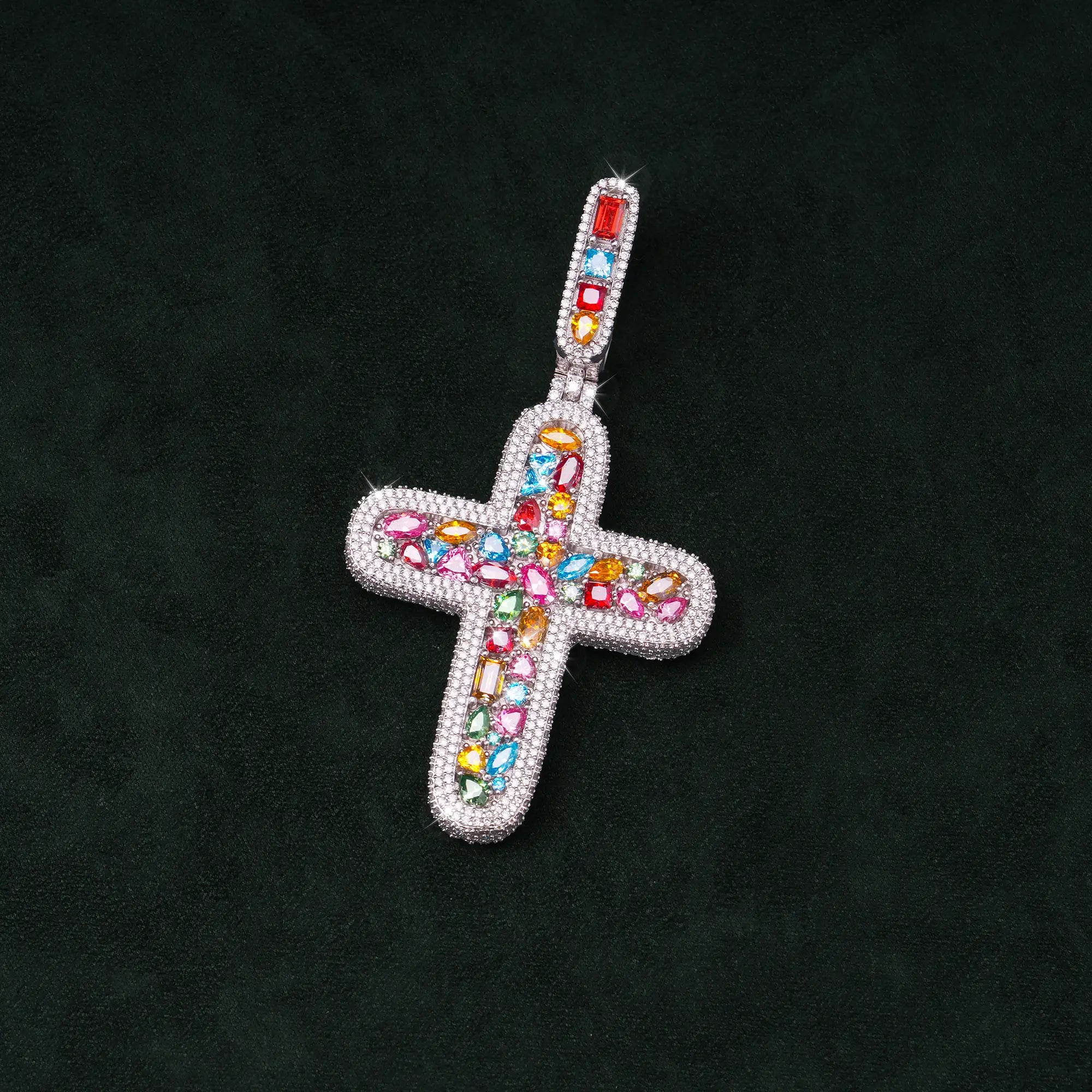 Moissanite Rainbow Halo Cross Pendant – alternate product view 4