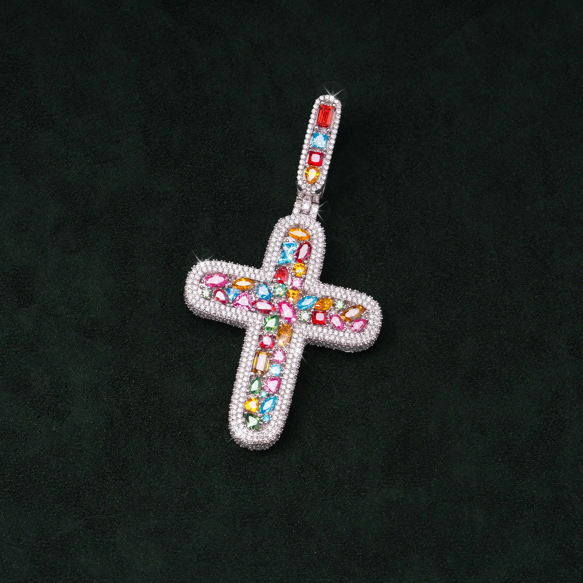 Moissanite Rainbow Halo Cross Pendant – alternate product view 4