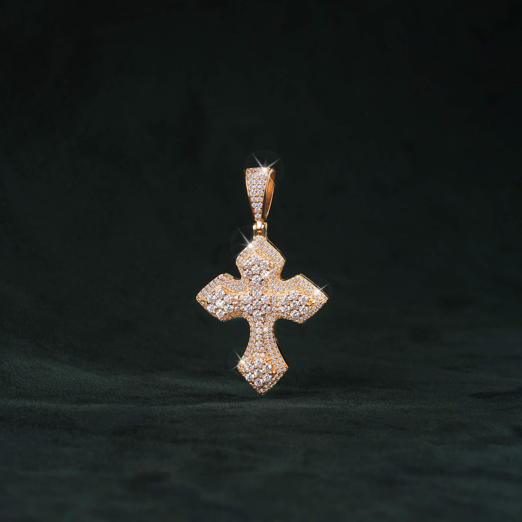 Moissanite Syriac Cross Pendant 14K Gold