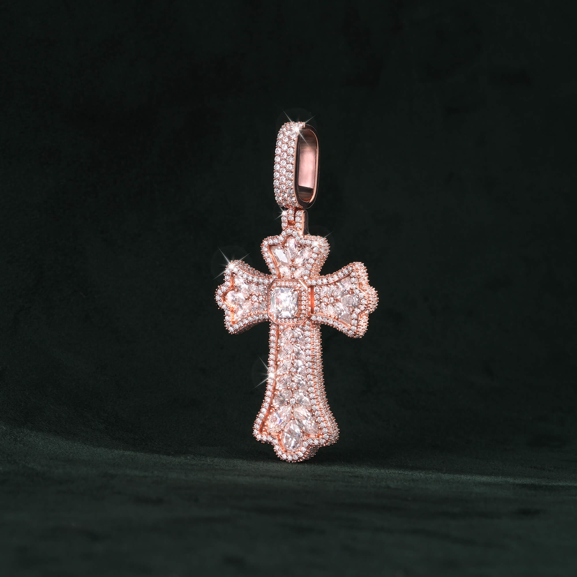 Moissanite Rainbow Halo Floral Cross Pendant – alternate product view 14