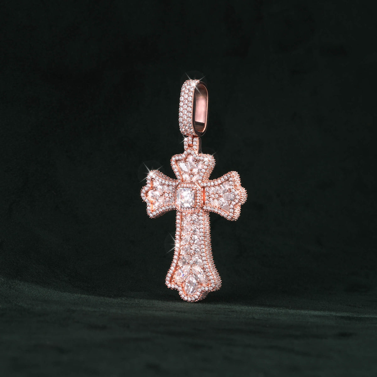 Moissanite Rainbow Halo Floral Cross Pendant – alternate product view 14