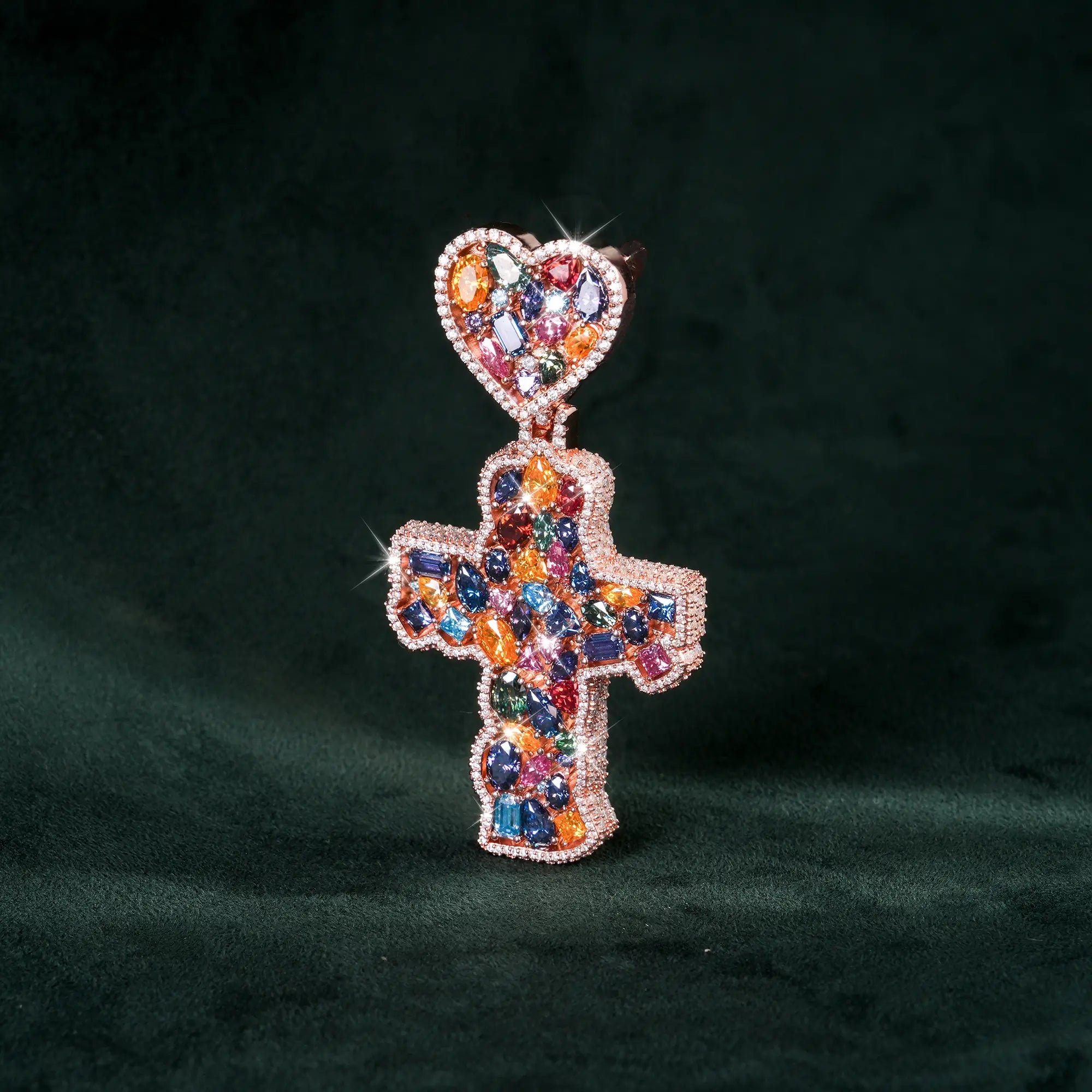 Moissanite Rainbow Halo Heart Cross Pendant – alternate product view 7