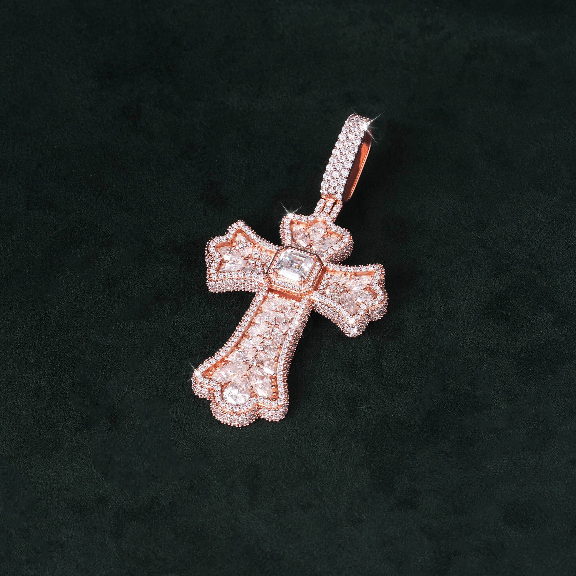Moissanite Rainbow Halo Floral Cross Pendant – alternate product view 15