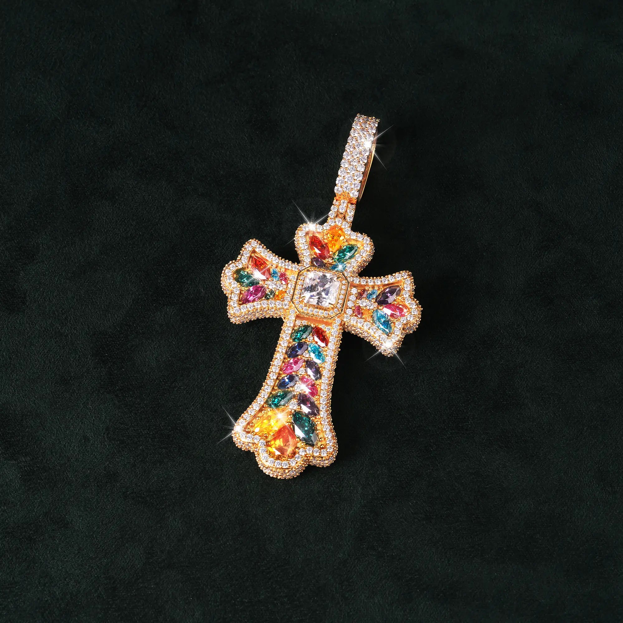 Moissanite Rainbow Halo Floral Cross Pendant – alternate product view 10