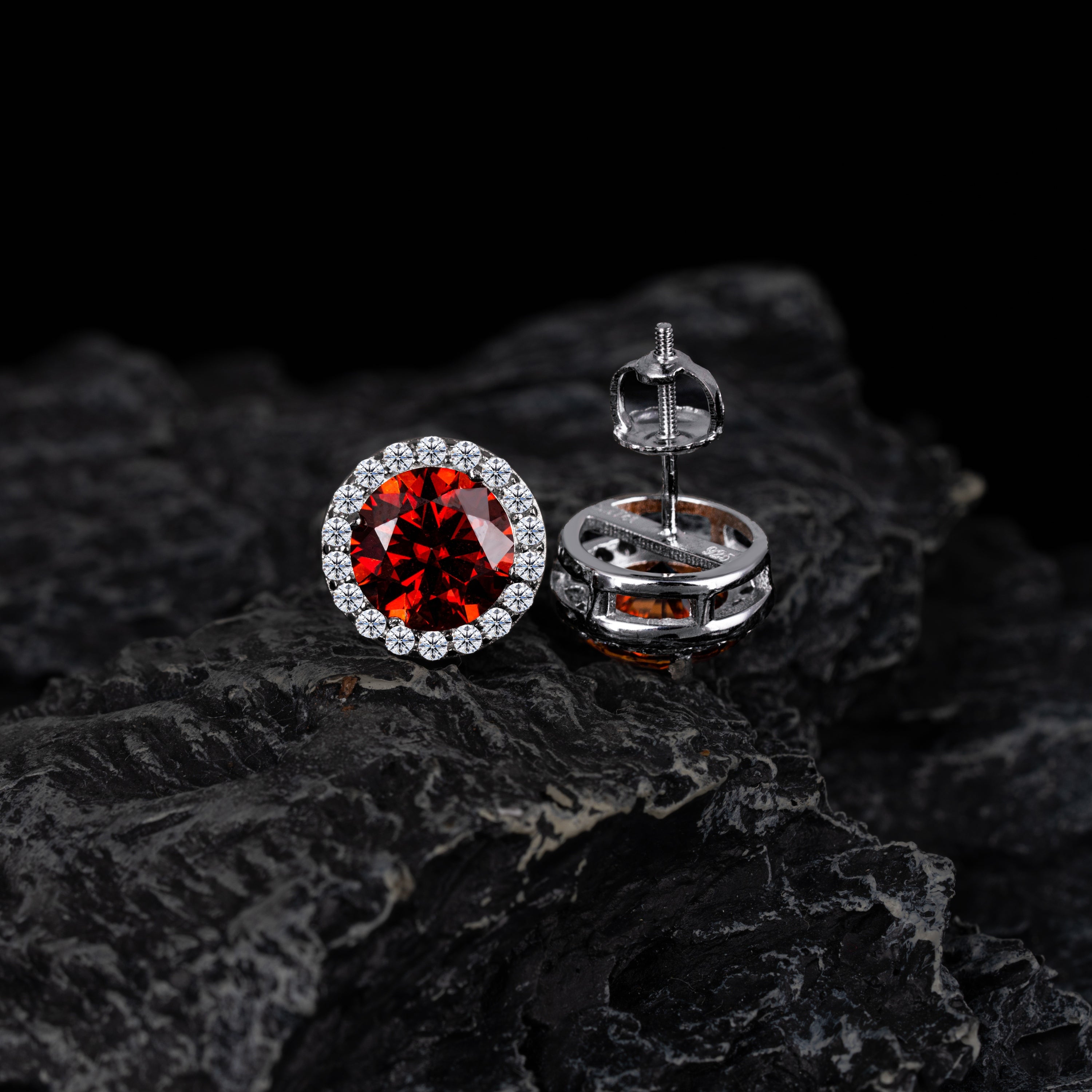 Color Moissanite Stud Earrings VVS Round Halo Pavé Screw Back – alternate product view 5