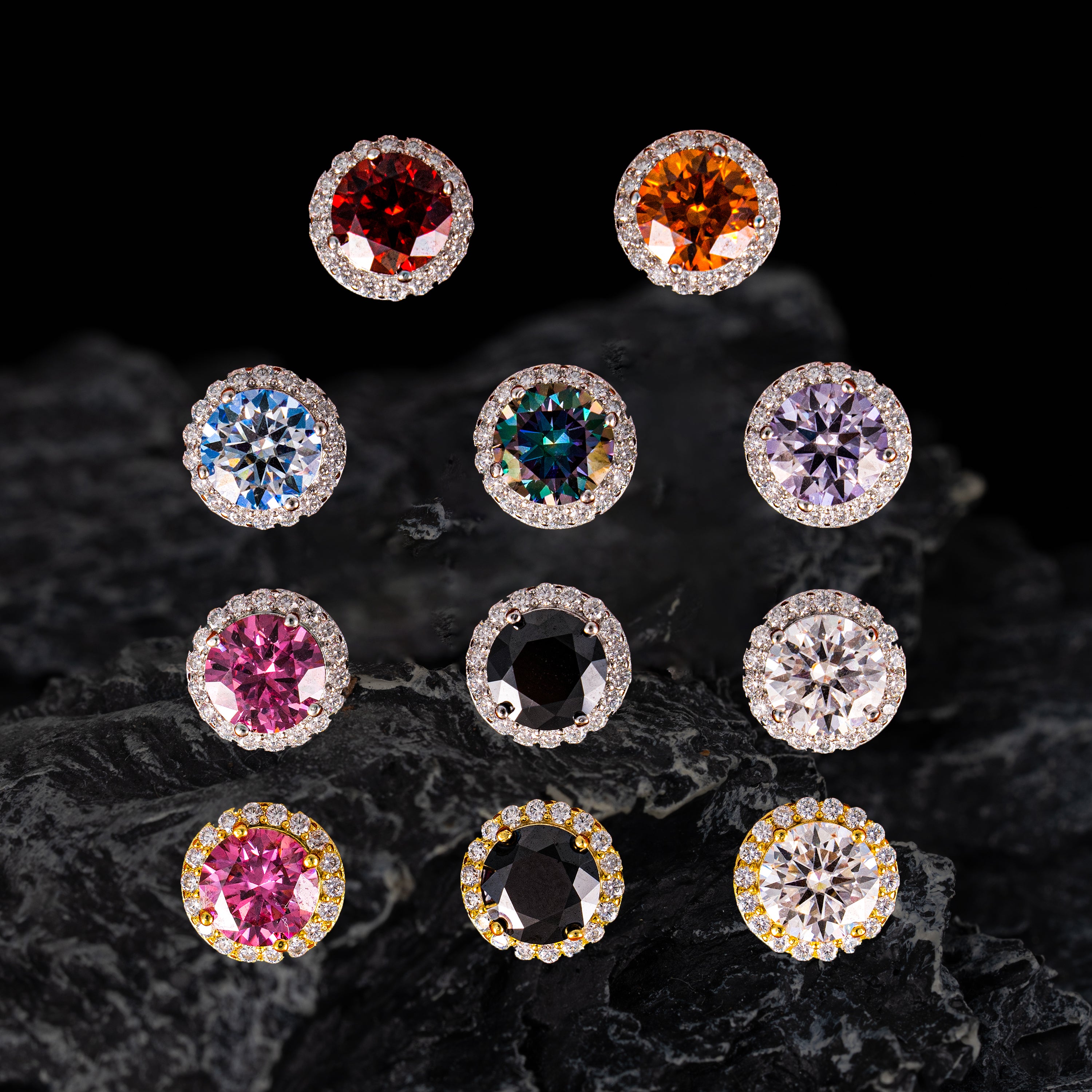 Color Moissanite Stud Earrings VVS Round Halo Pavé Screw Back – alternate product view 4