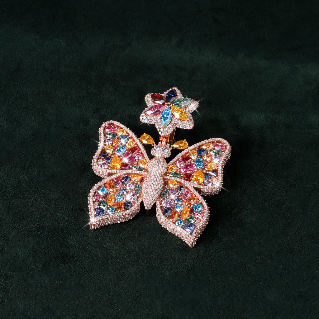 Rainbow Moissanite Butterfly Pendant