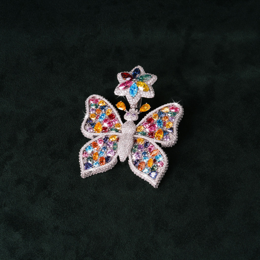 Rainbow Moissanite Butterfly Pendant