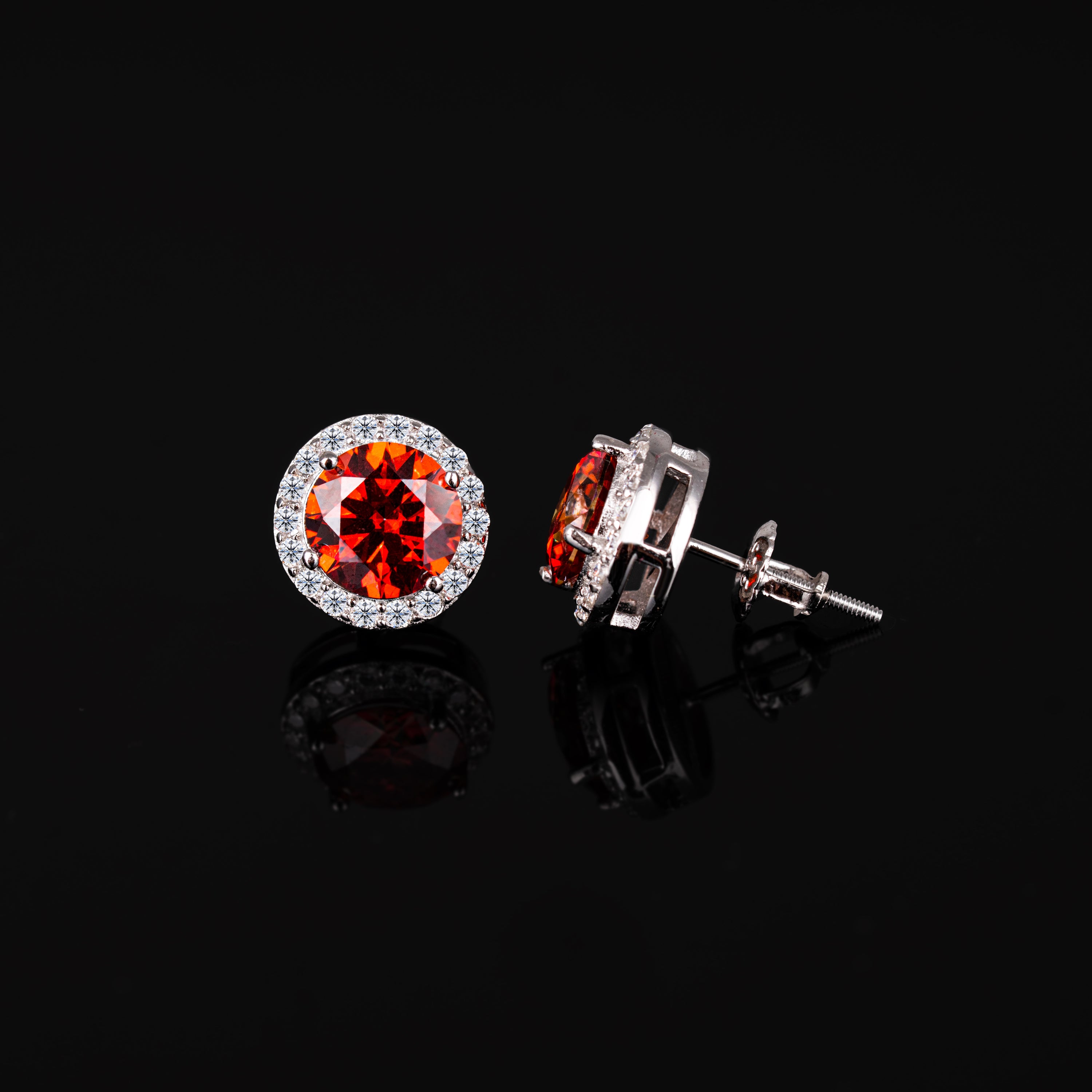 Color Moissanite Stud Earrings VVS Round Halo Pavé Screw Back – alternate product view 7
