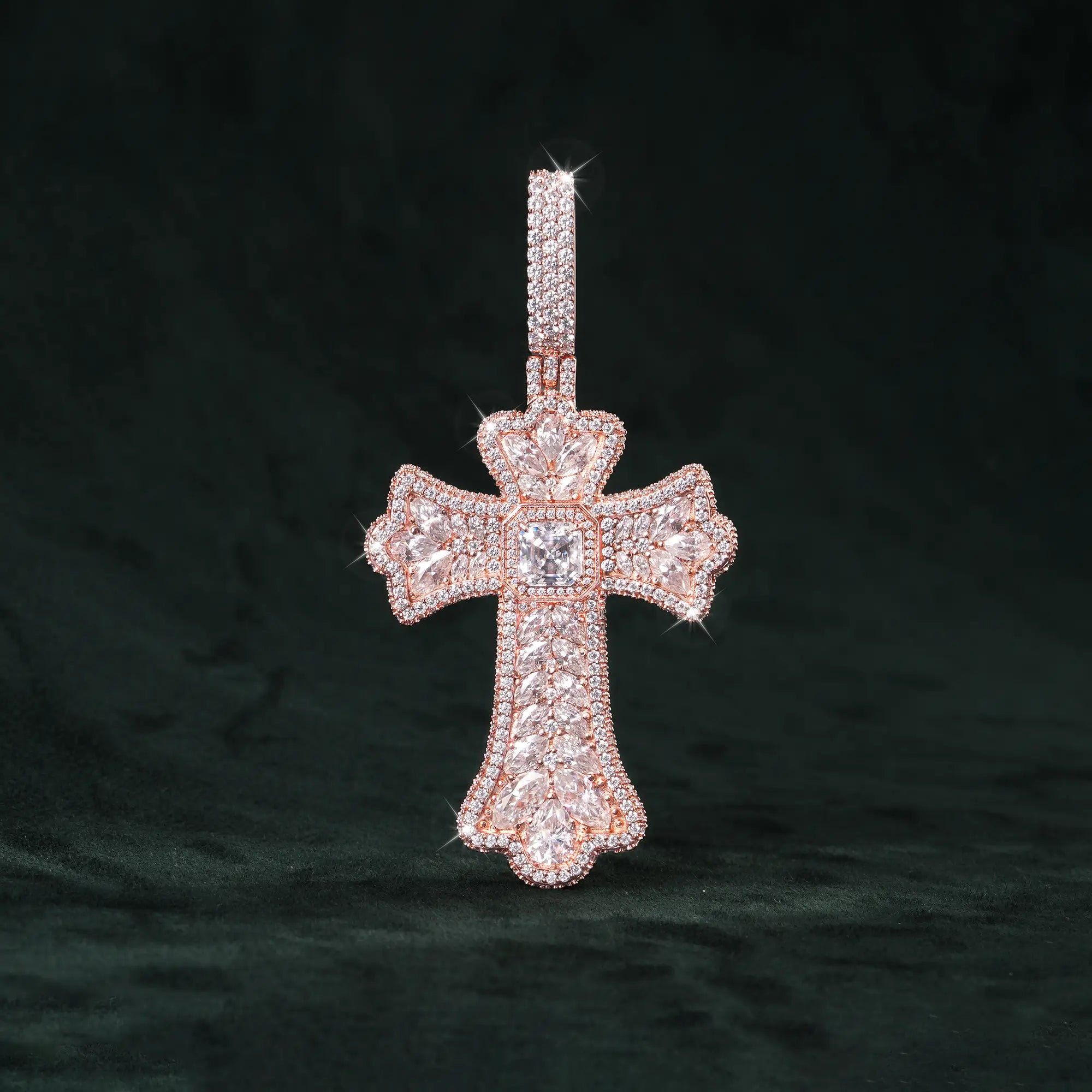 Moissanite Rainbow Halo Floral Cross Pendant – alternate product view 16