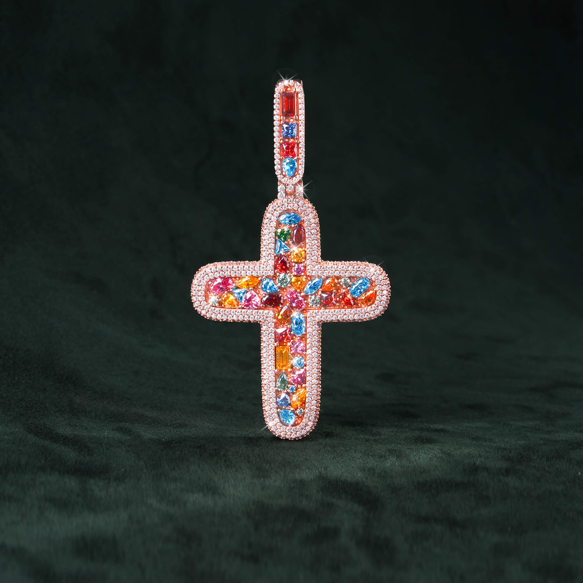 Moissanite Rainbow Halo Cross Pendant – alternate product view 6