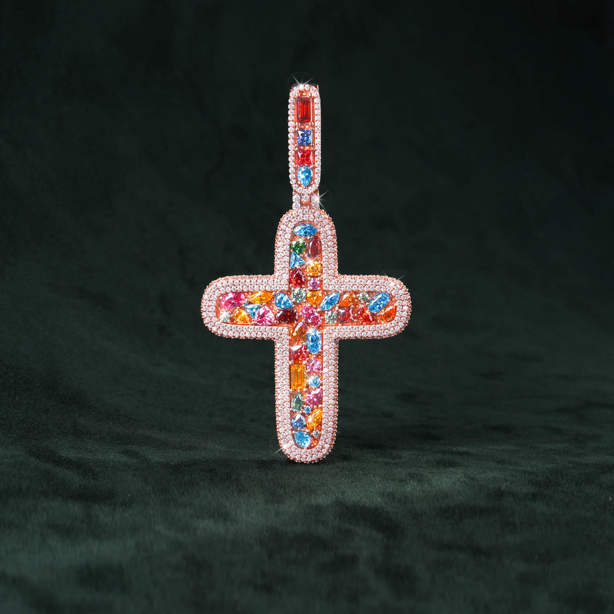 Moissanite Rainbow Halo Cross Pendant – alternate product view 6