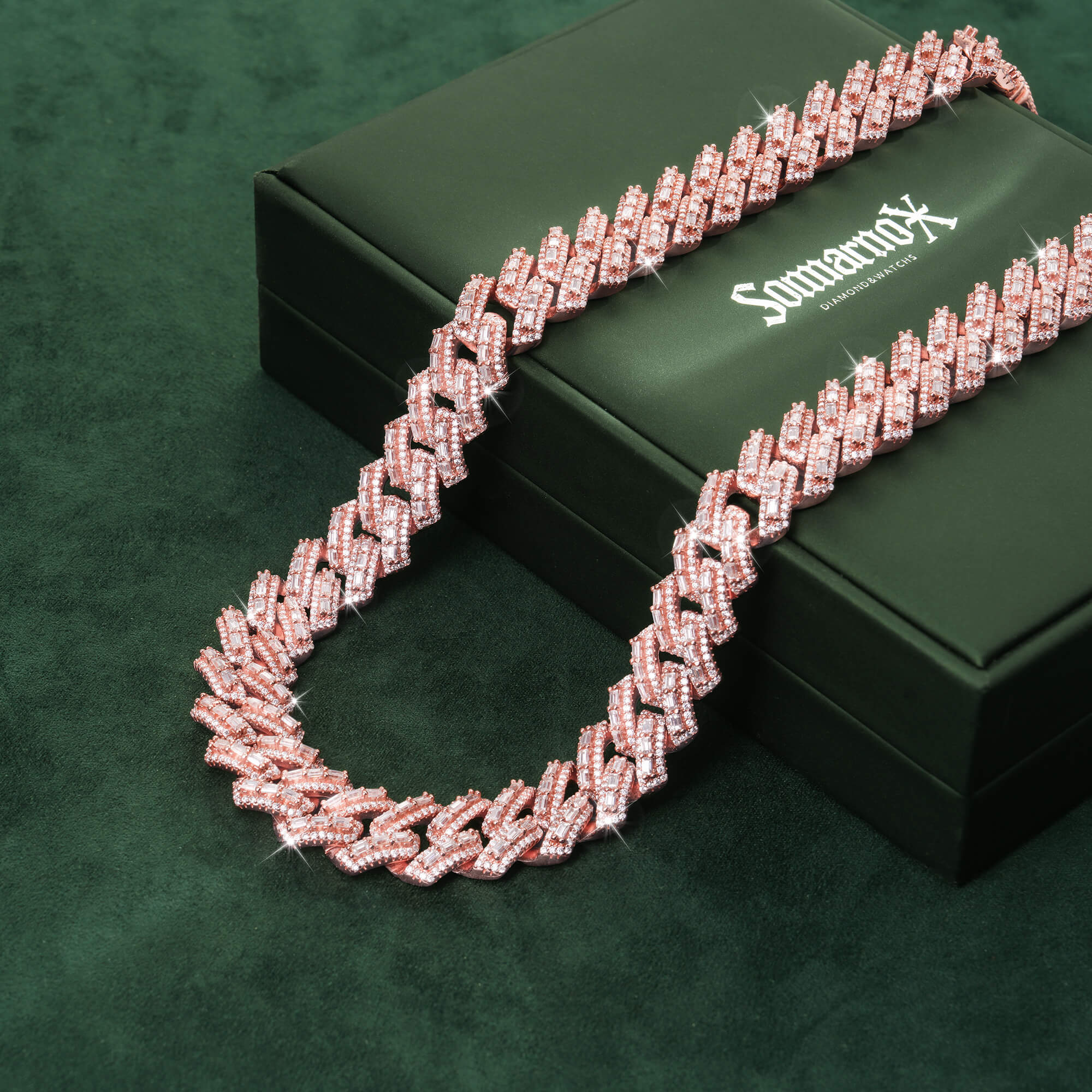 16mm Baguette-Cut Moissanite Miami Cuban Link Chain 14K Gold