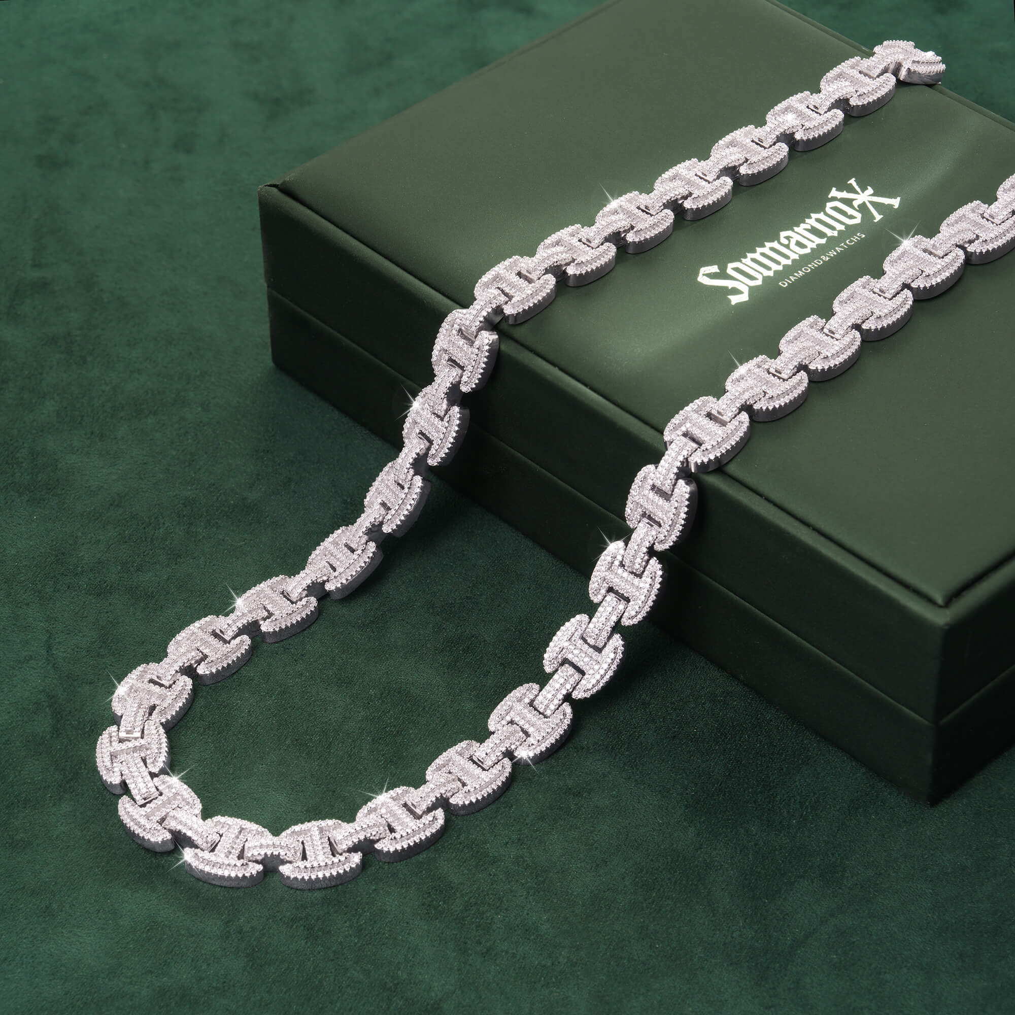 12MM Iced Out H-Link Chain Moissanite Full Pavé Heavy Hip Hop Necklace by Sommarnox