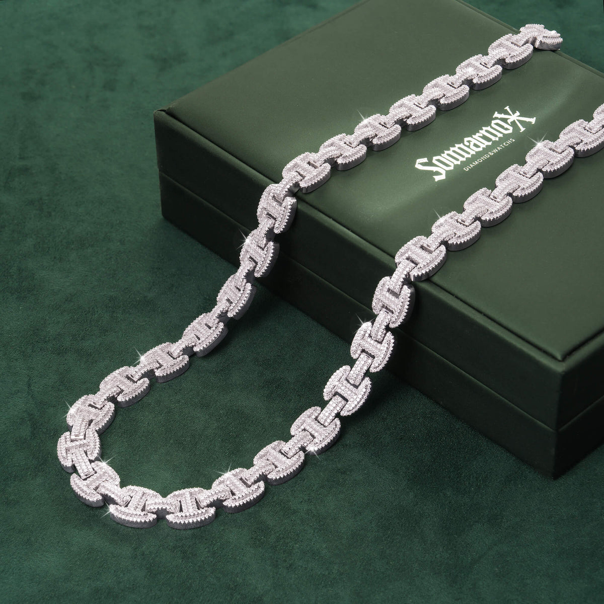 12MM Iced Out H-Link Chain Moissanite Full Pavé Heavy Hip Hop Necklace by Sommarnox