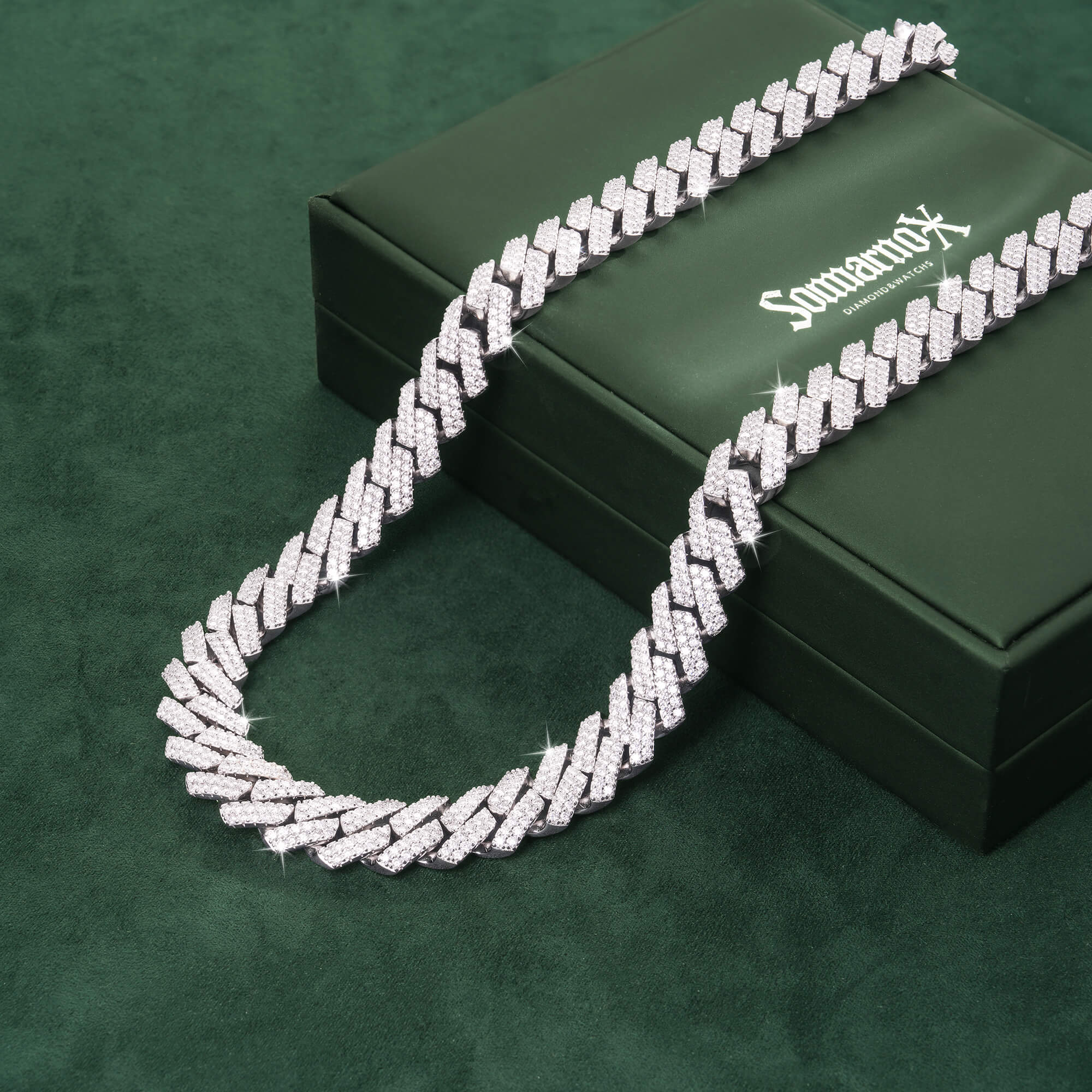 8MM 2 Row Stone Cuban Chain Moissanite Necklace & Bracelet – FH2127 – alternate product view 4