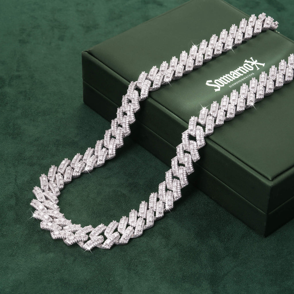 16mm Baguette-Cut Moissanite Miami Cuban Link Chain 14K Gold