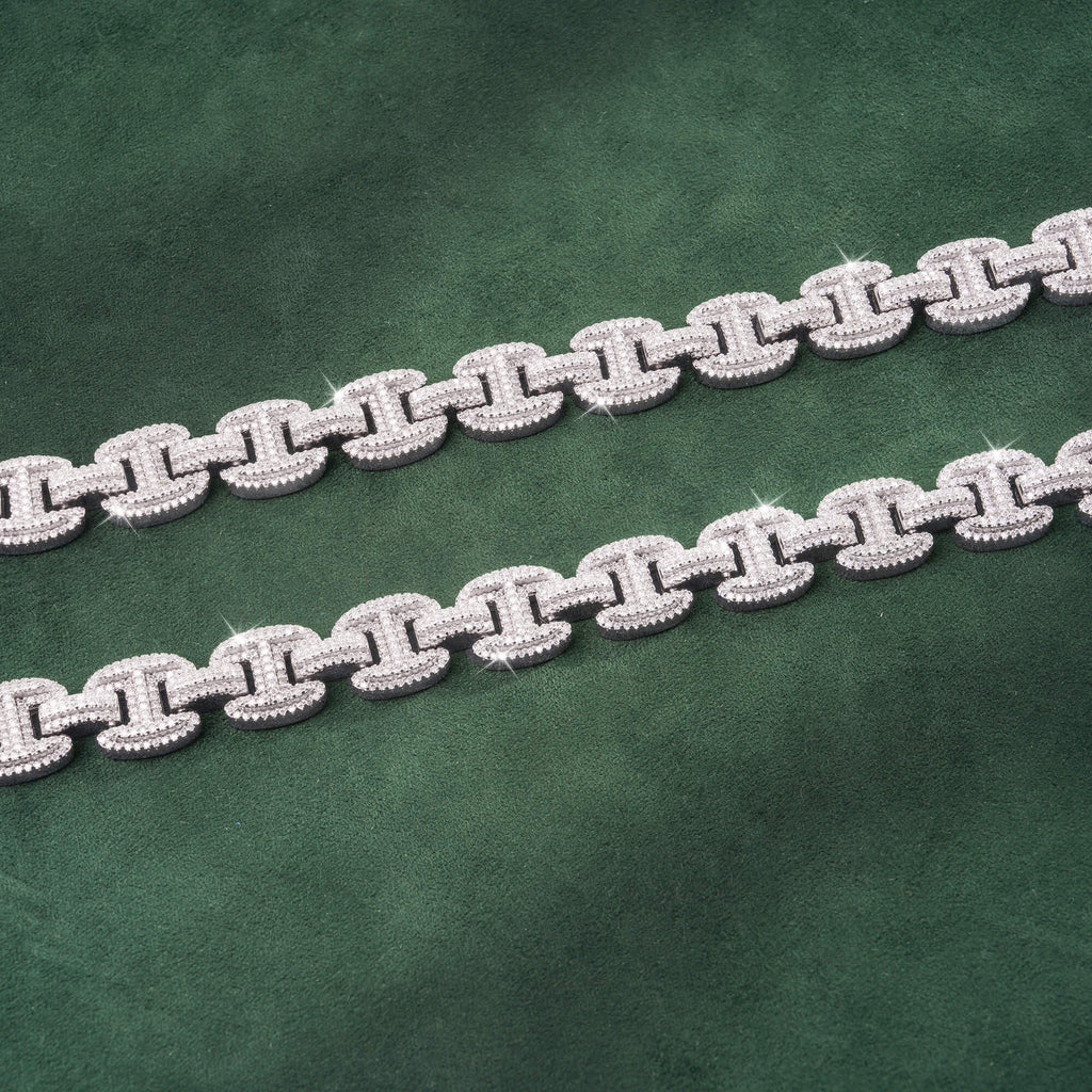 12mm H-Link Moissanite Cuban Chain – 14K Gold