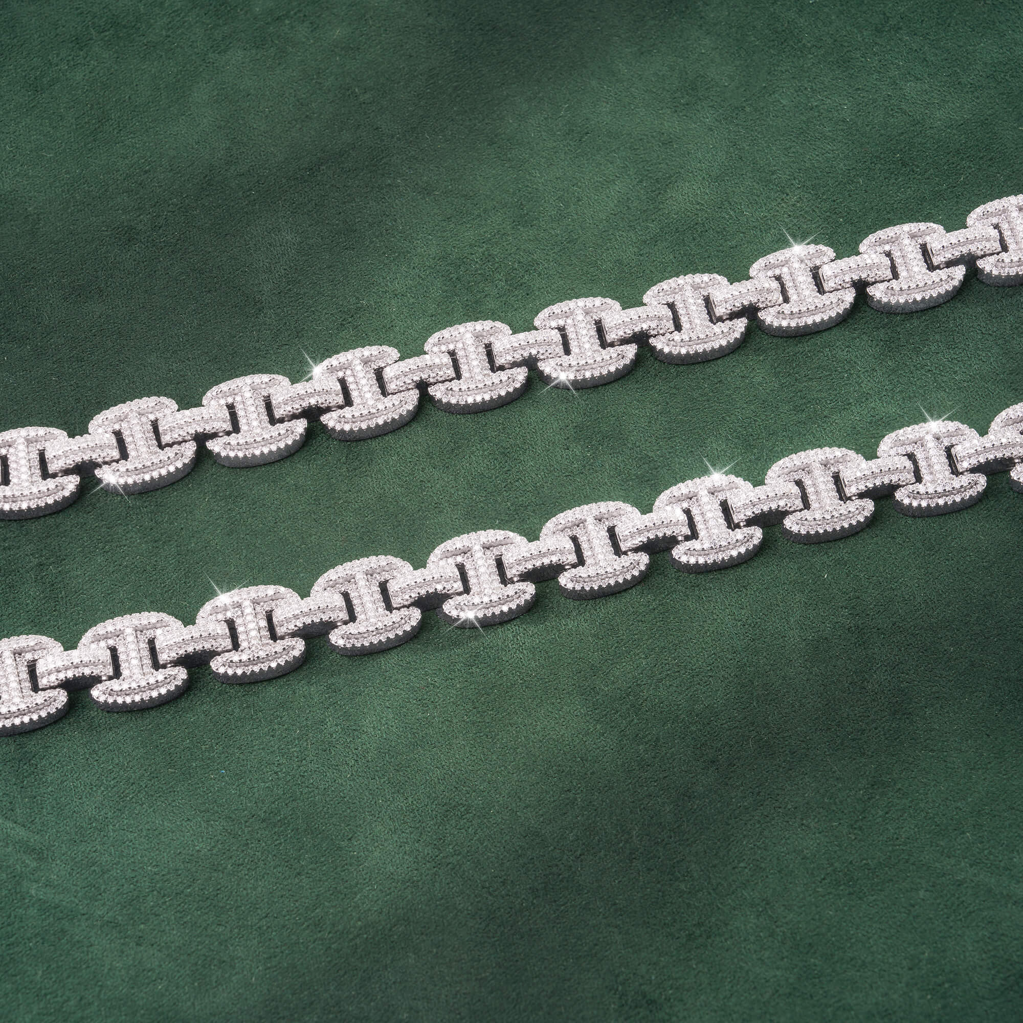 12mm H-Link Moissanite Cuban Chain – 14K Gold