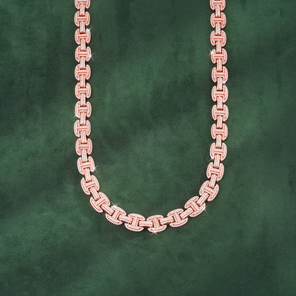 12mm H-Link Moissanite Cuban Chain – 14K Gold