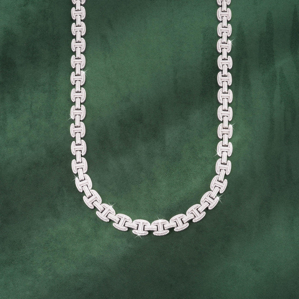 12mm H-Link Moissanite Cuban Chain – 14K Gold