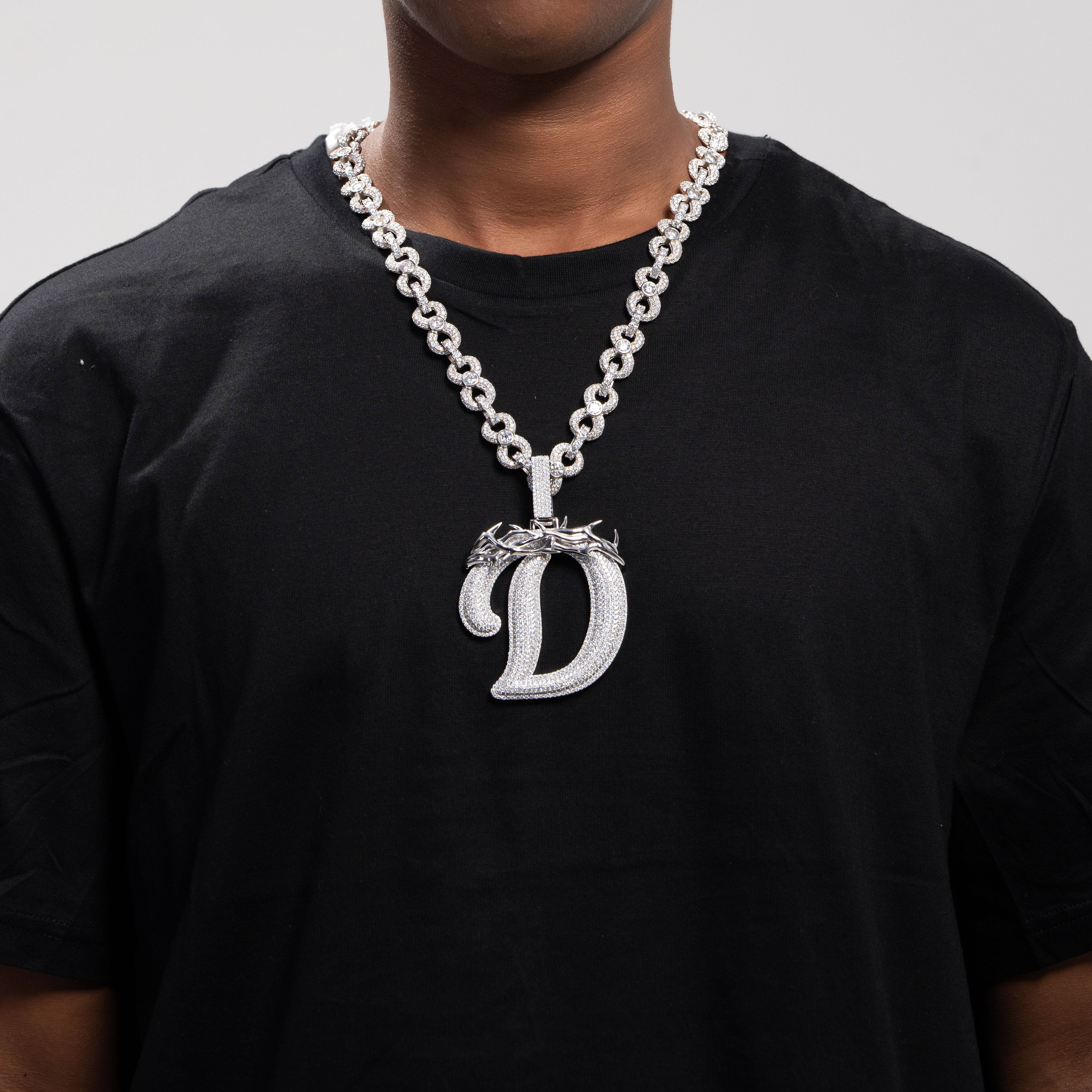 Iced Out Letter D Q Pendant – Moissanite Thorn Initial Charm – alternate product view 2