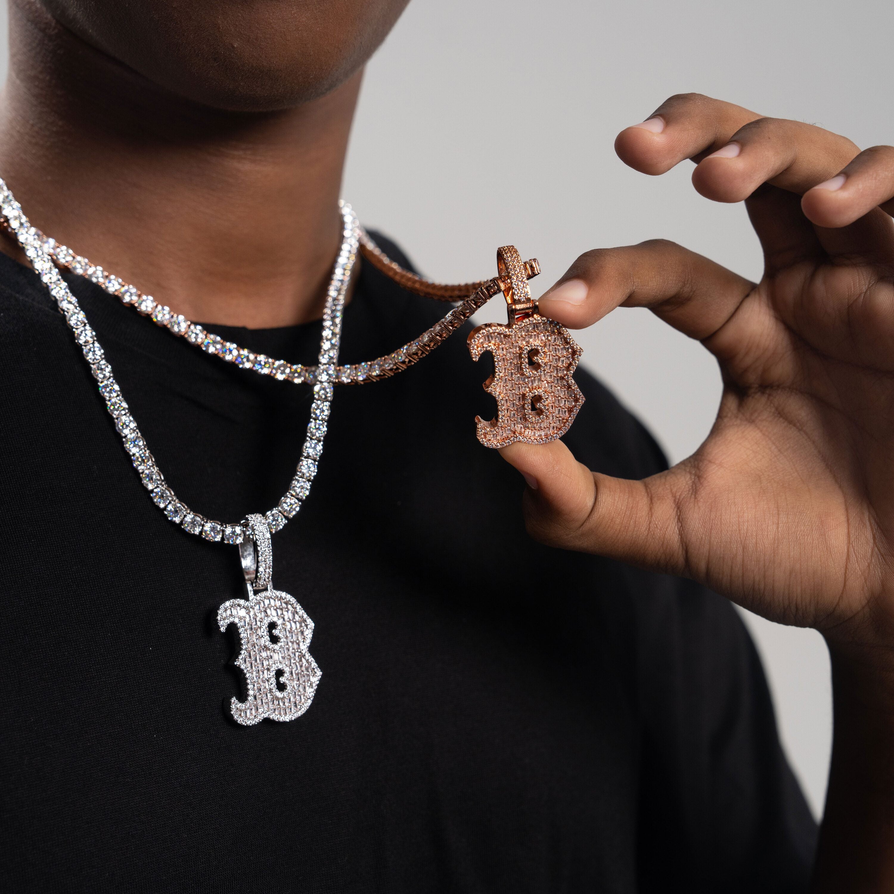 Iced Out Letter B Pendant – Moissanite Initial Necklace Charm by Sommarnox