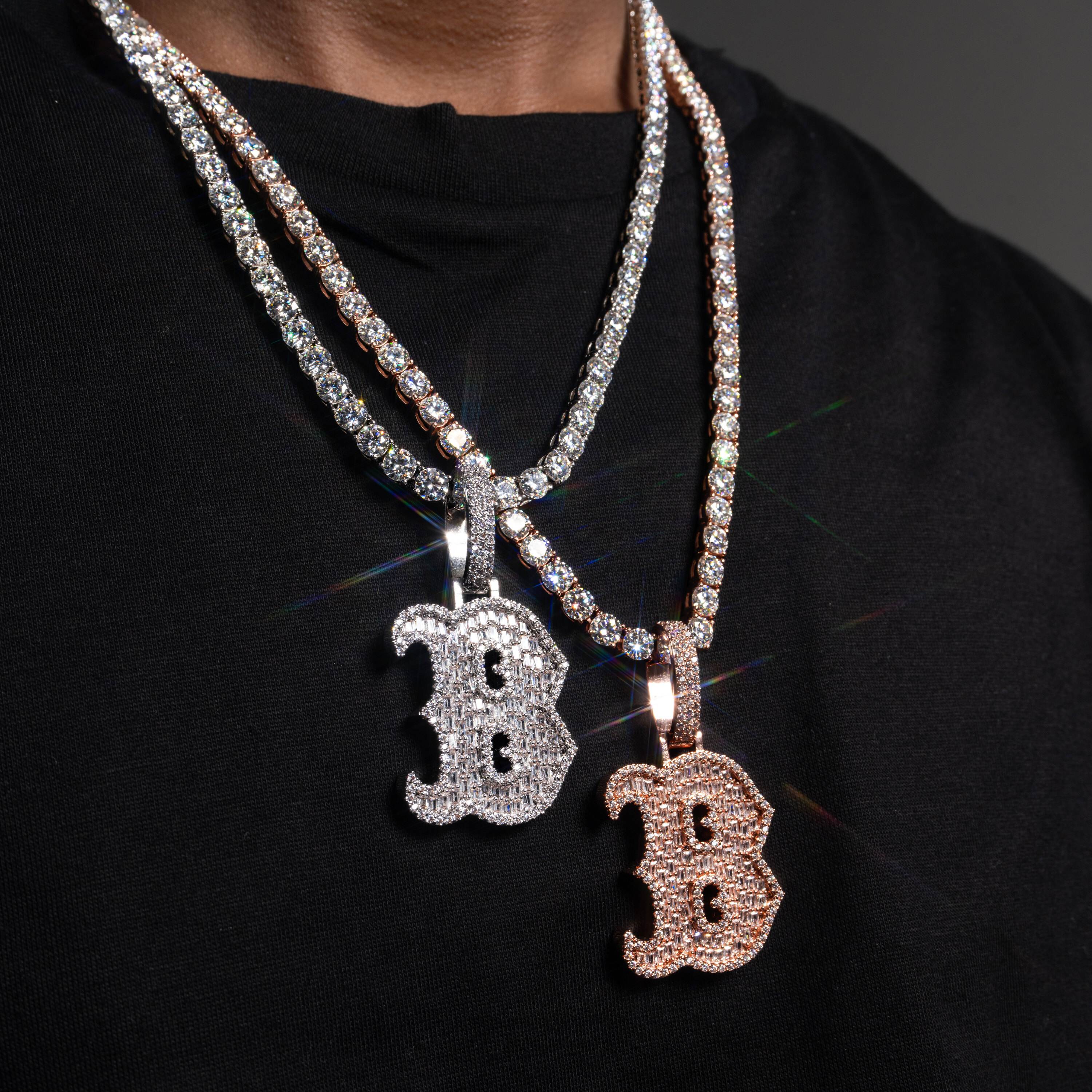 Iced Out Letter B Pendant – Moissanite Initial Necklace Charm – alternate product view 2
