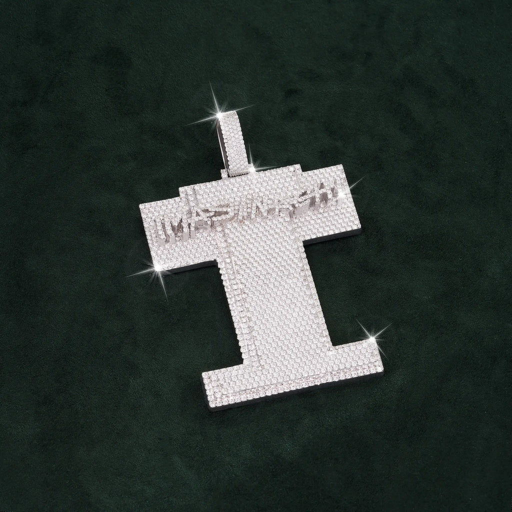 Custom “I” Letter Pendant in 14K Gold – Fully Iced Statement Charm