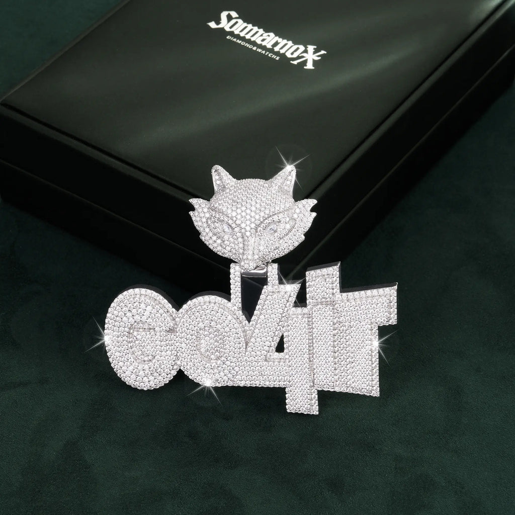 Custom Iced-Out “GO4iT” Fox Pendant – Bling Hip Hop Letter Charm