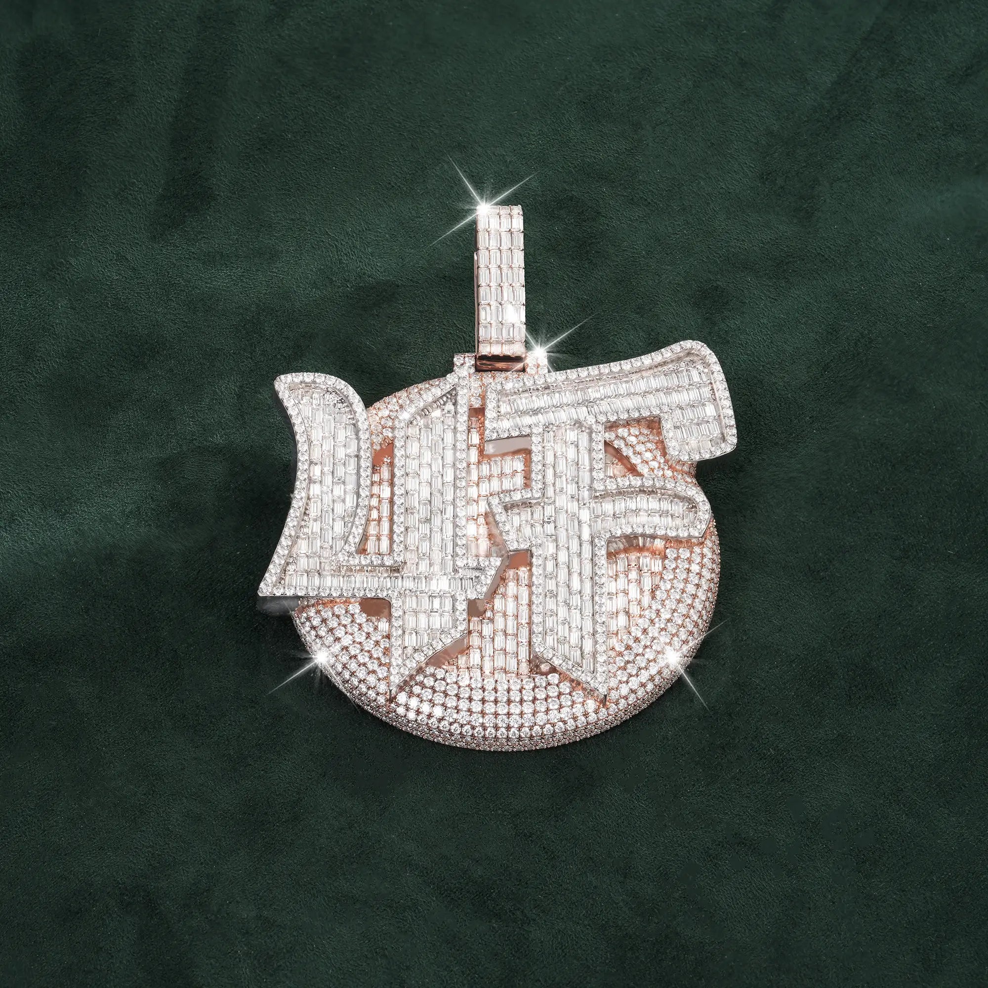 Custom “4F” Round Medallion Pendant – Iced-Out Hip Hop Charm – alternate product view 2