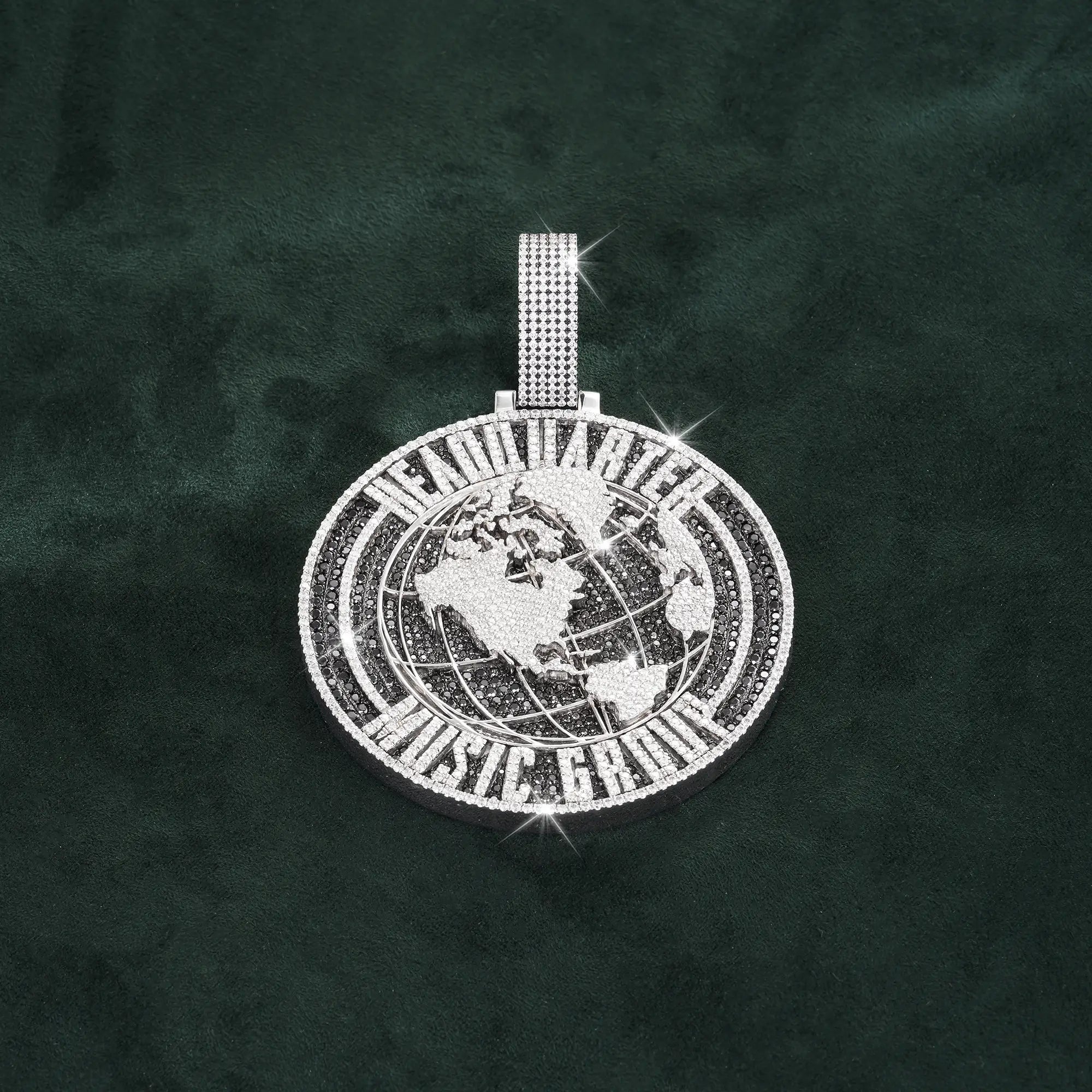 Custom-made Moissanite-encrusted globe pendant – alternate product view 2