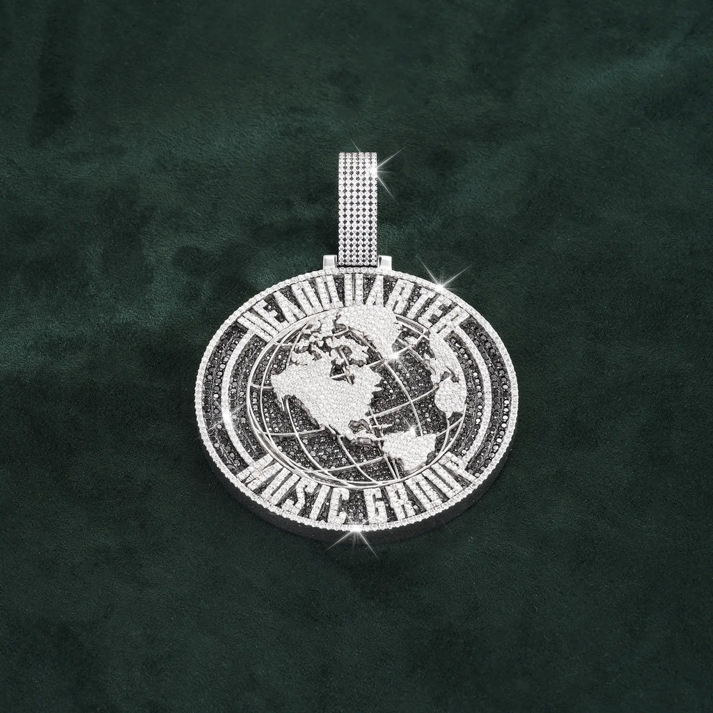 Custom-made diamond-encrusted globe pendant 14K gold