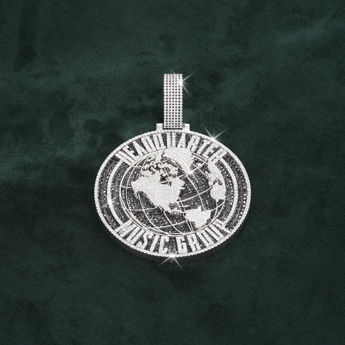 Custom-made Moissanite-encrusted globe pendant – alternate product view 2