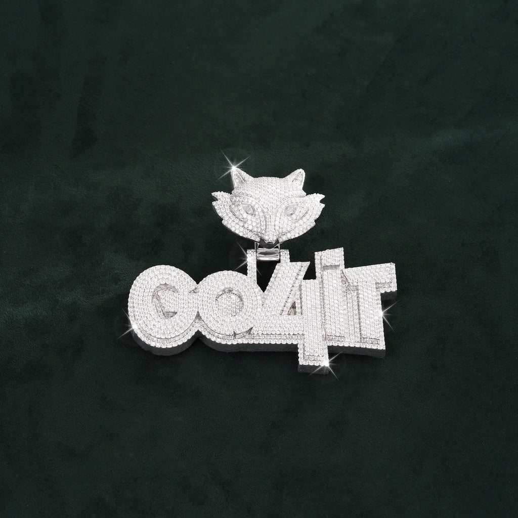Custom Iced-Out “GO4iT” Fox Pendant – Bling Hip Hop Letter Charm