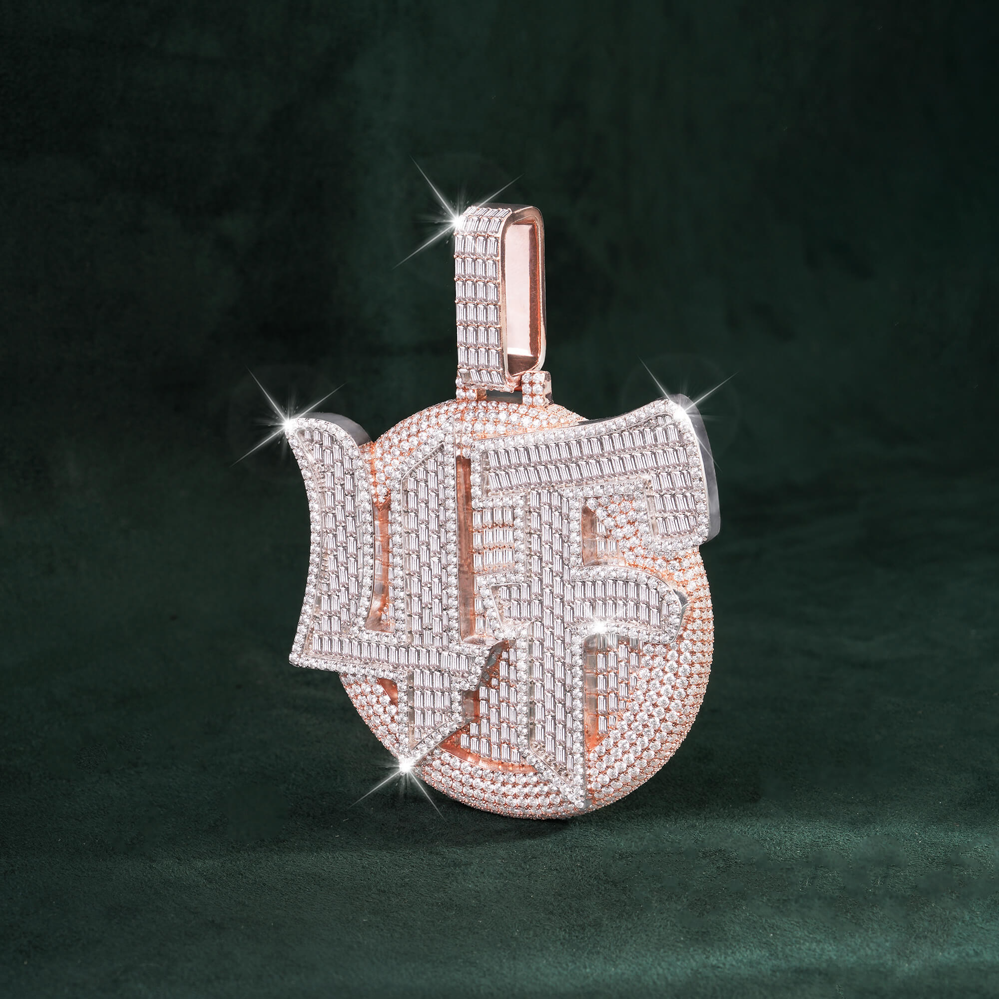 Custom “4F” Round Medallion Pendant – Iced-Out Hip Hop Charm – alternate product view 3