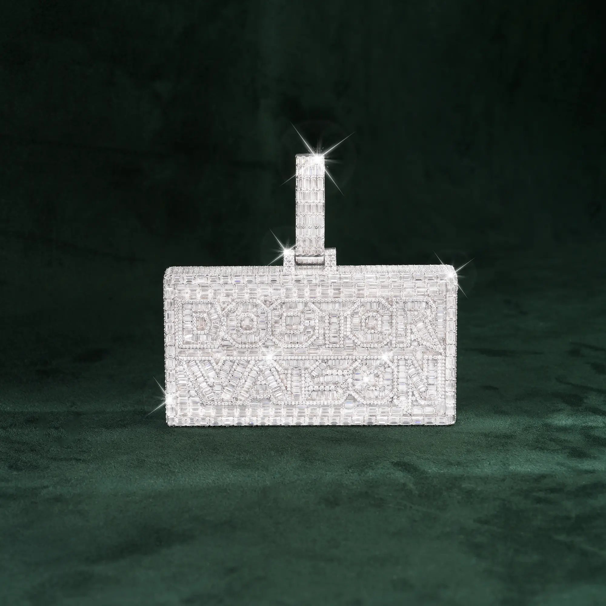 Custom Baguette Iced-Out Nameplate Pendant 14K gold