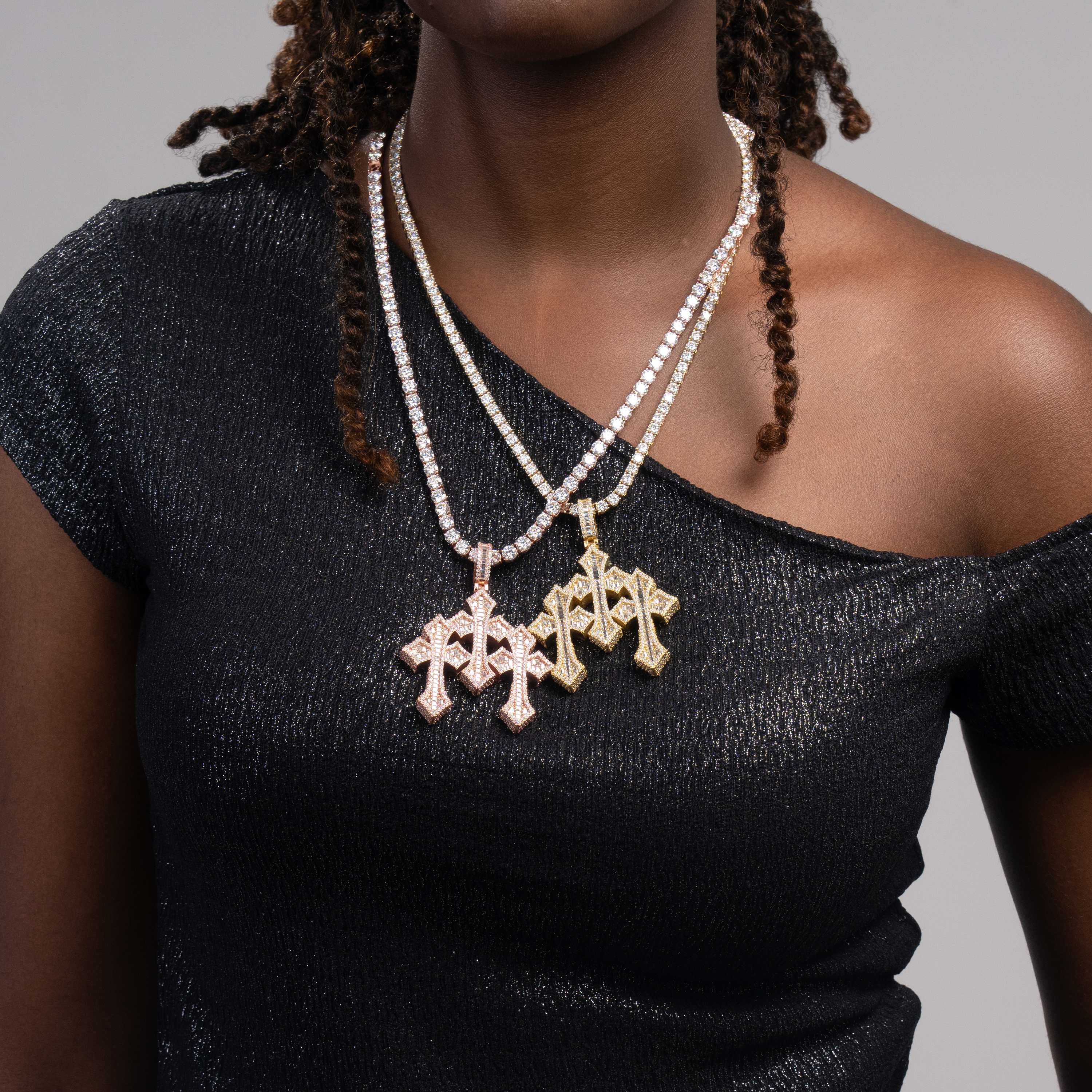 Moissanite Triple Cross Combination Pendant by Sommarnox