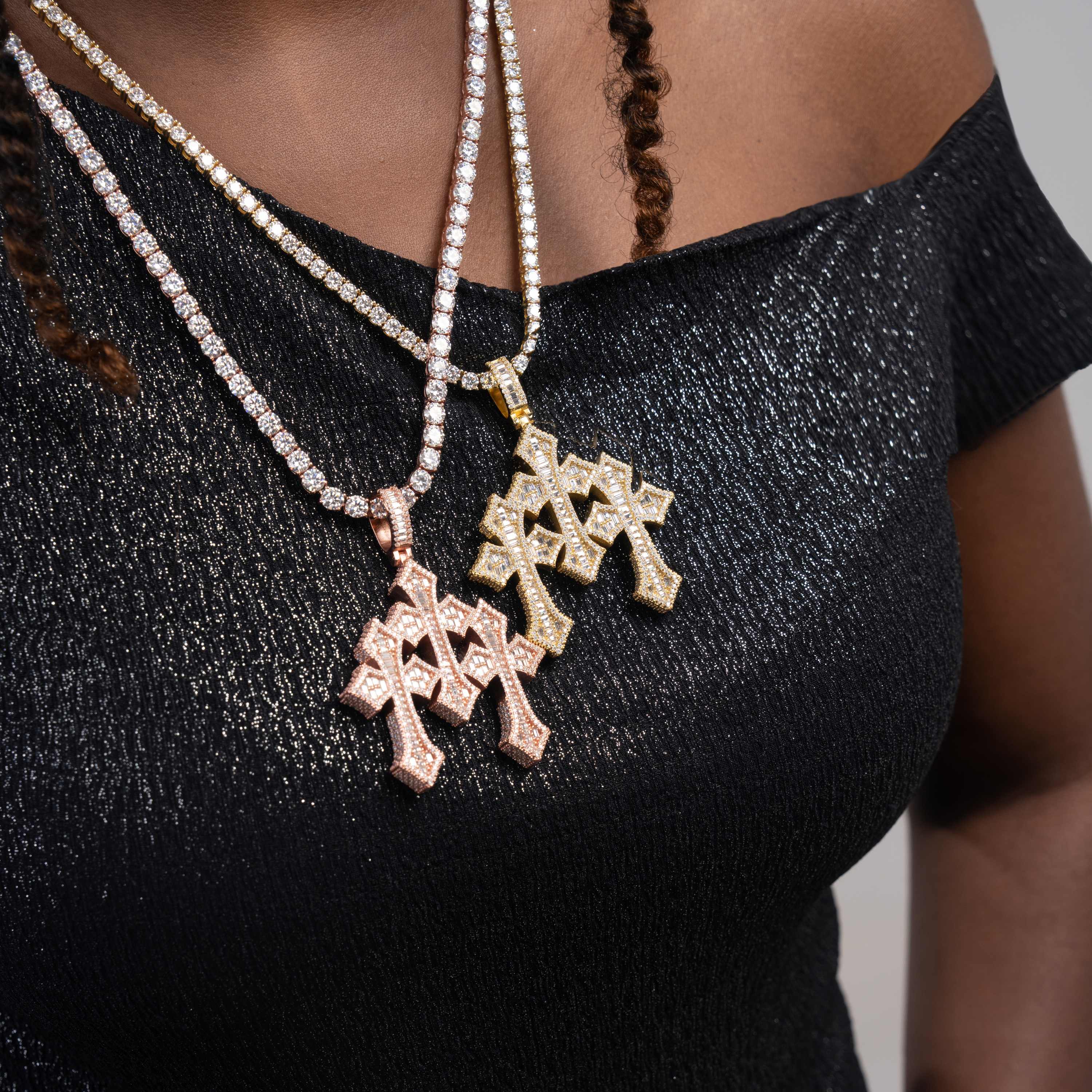 Moissanite Triple Cross Combination Pendant – alternate product view 2