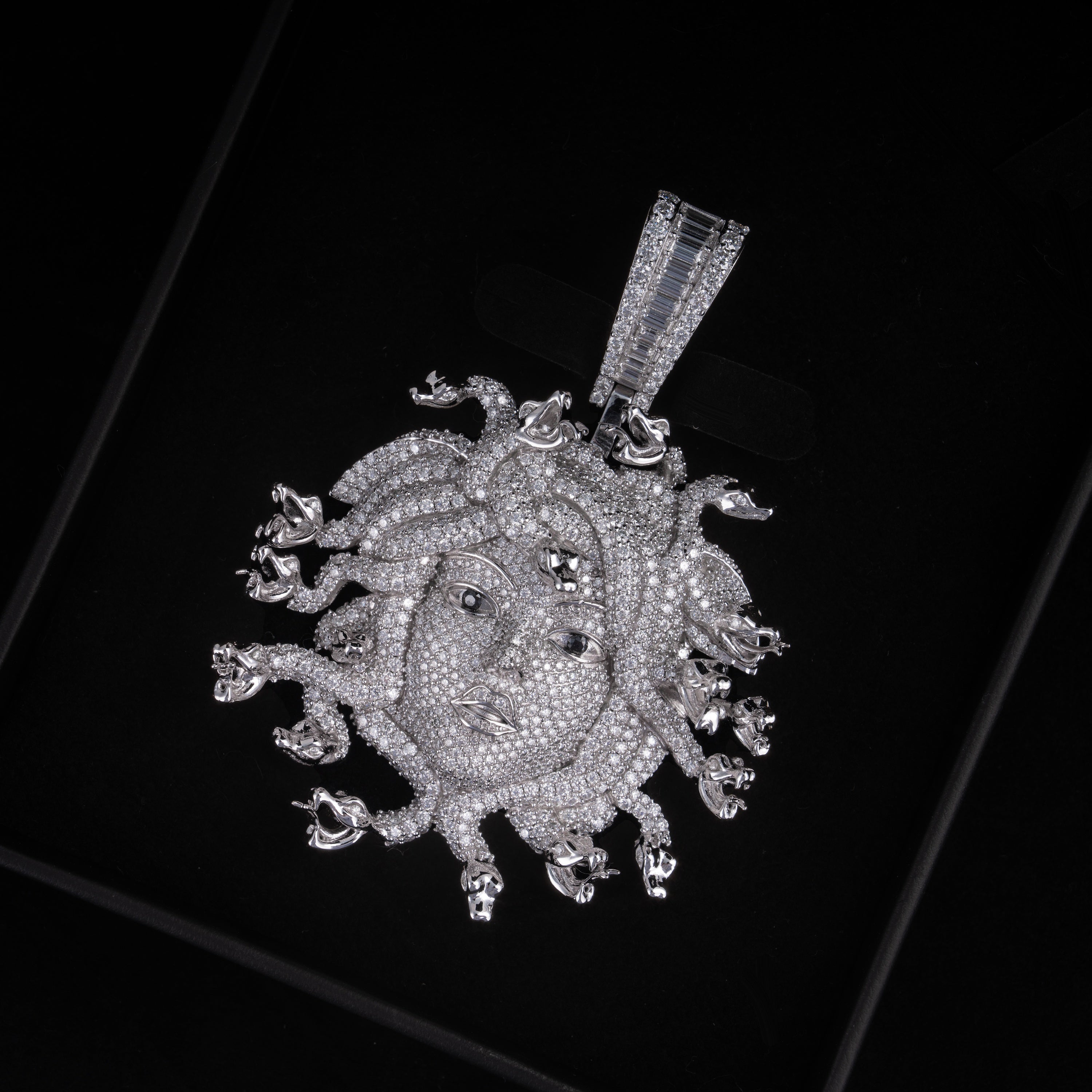 Iced Medusa Head Pendant Fully Flooded Moissanite Snake Detail Statement Piece – alternate product view 4