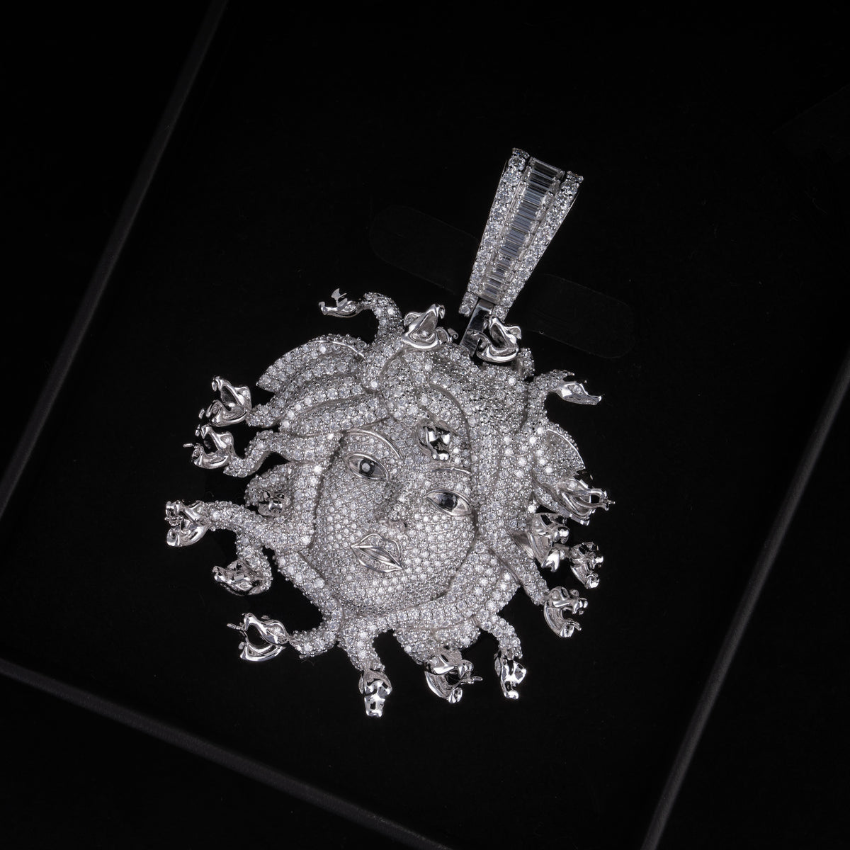 Iced Medusa Head Pendant Fully Flooded Moissanite Snake Detail Statement Piece – alternate product view 4