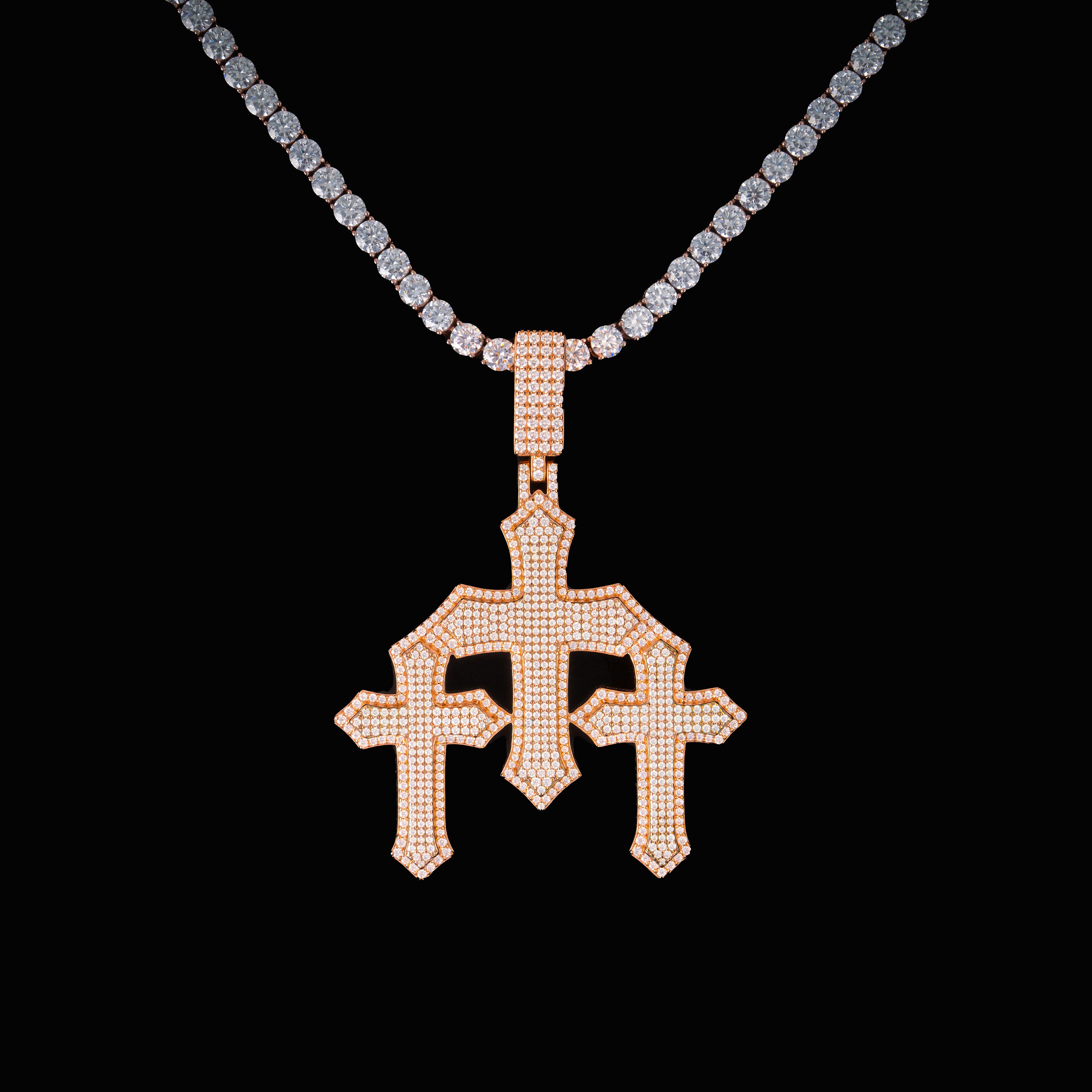 Iced Geometric Cross Pendant Rose-Tone Finish Full Pave Moissanite Statement Piece – alternate product view 4